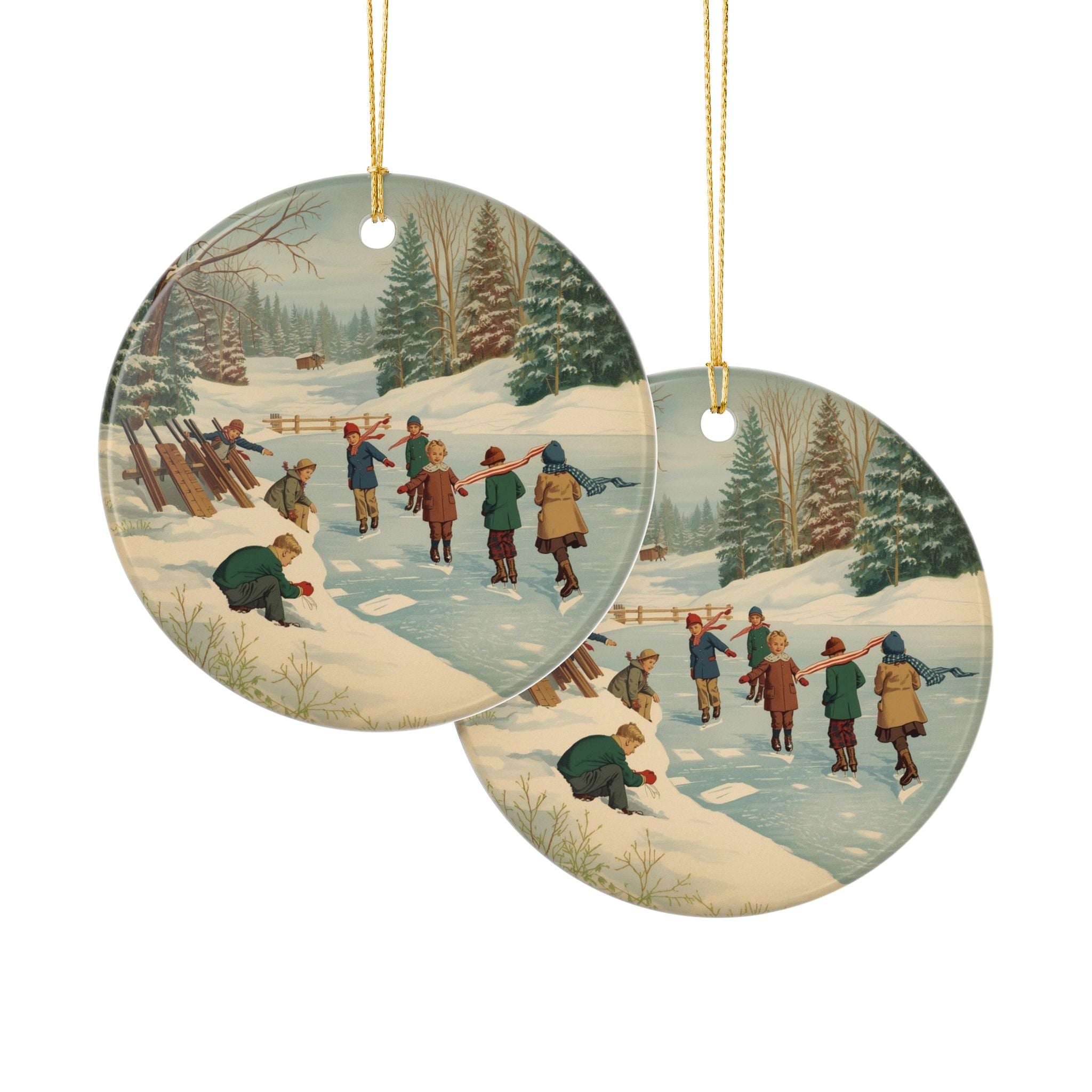 Vintage Ice Skating Ornament — Retro Winter Scene