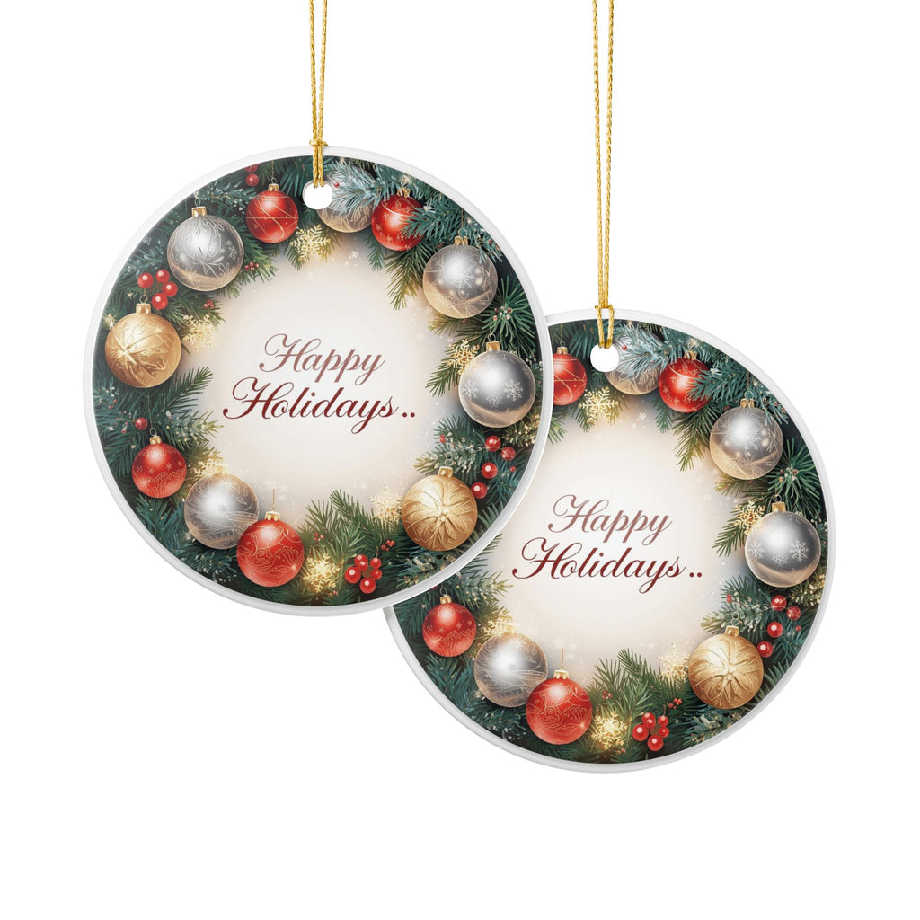 Festive Wreath Ceramic Ornament — Double-Sided Holiday Decor