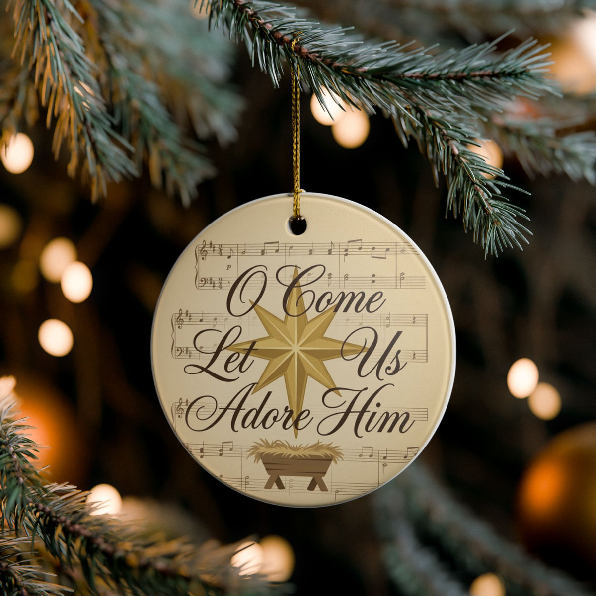 Ceramic Ornament — O Come Let Us Adore Him Christmas