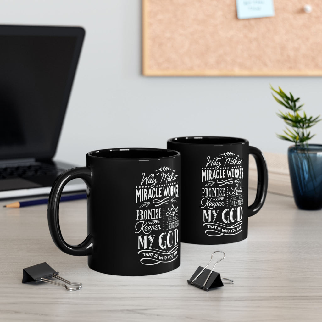 Way Maker Miracle Worker Black Coffee Mug | Zero FG Christian Gifts (11oz/15oz)