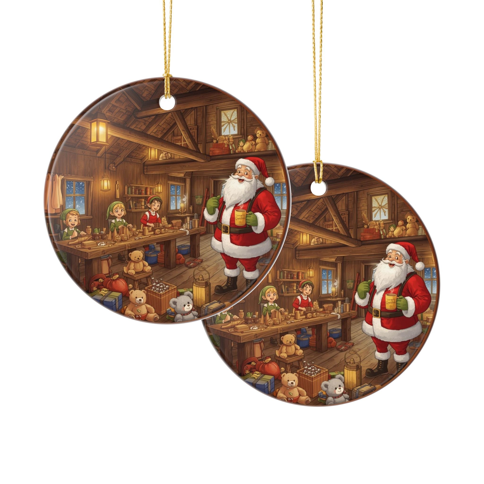 Santa’s Workshop Ornament — Two-Sided Holiday Print