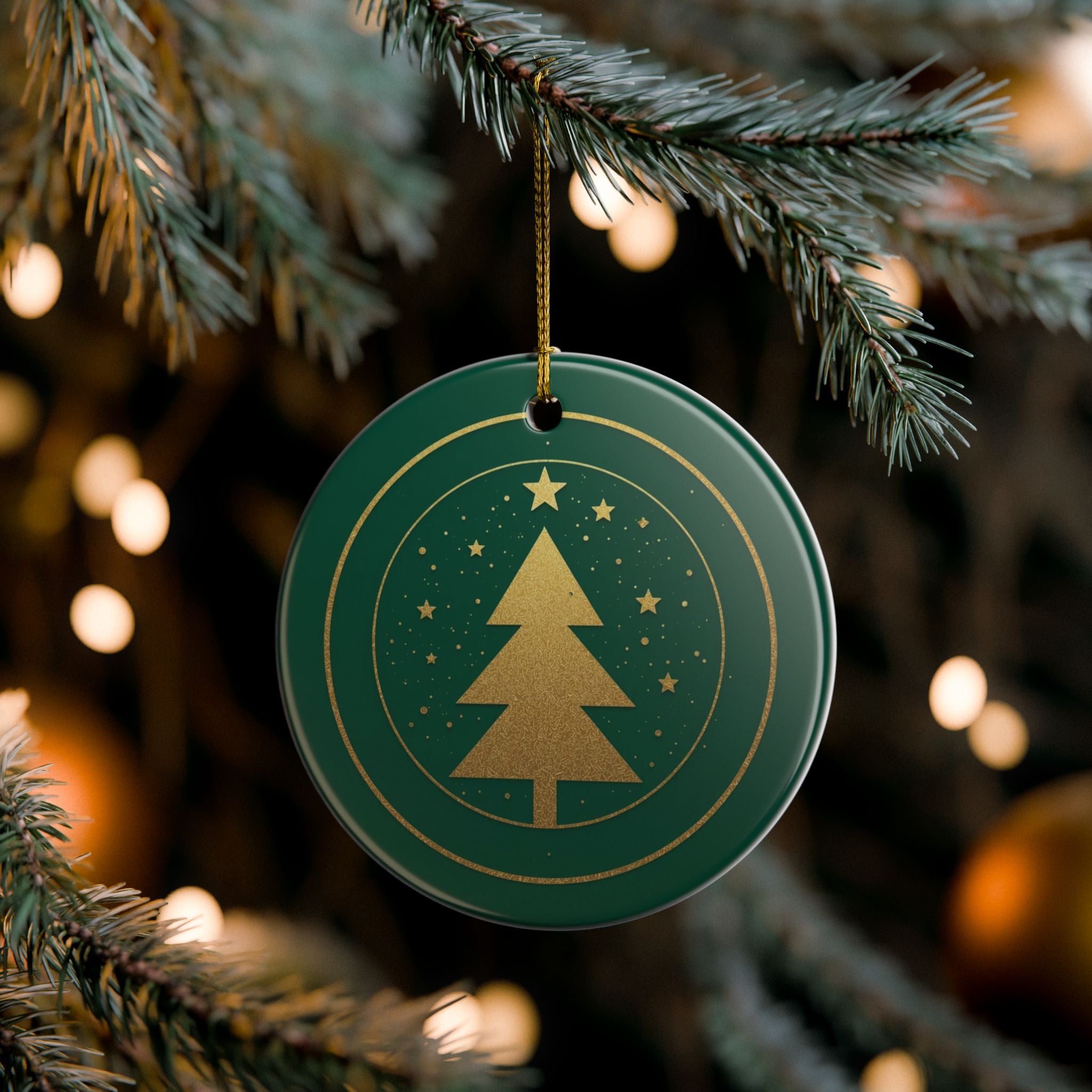 Green Pine Tree Ceramic Ornament (2-Sided)