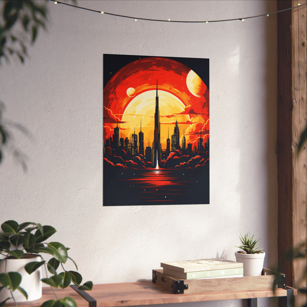 Solar Rise Skyline Poster – Retro Sci-Fi Wall Art (3 Sizes)