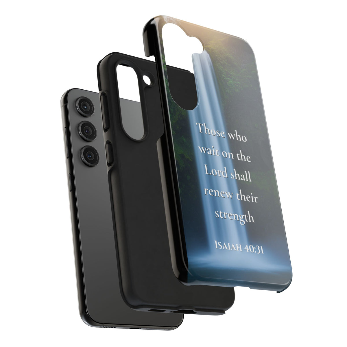 Christian Phone Case — "Those Who Wait on the Lord Shall Renew Their Strength" (Isaiah 40:31) Waterfall Design