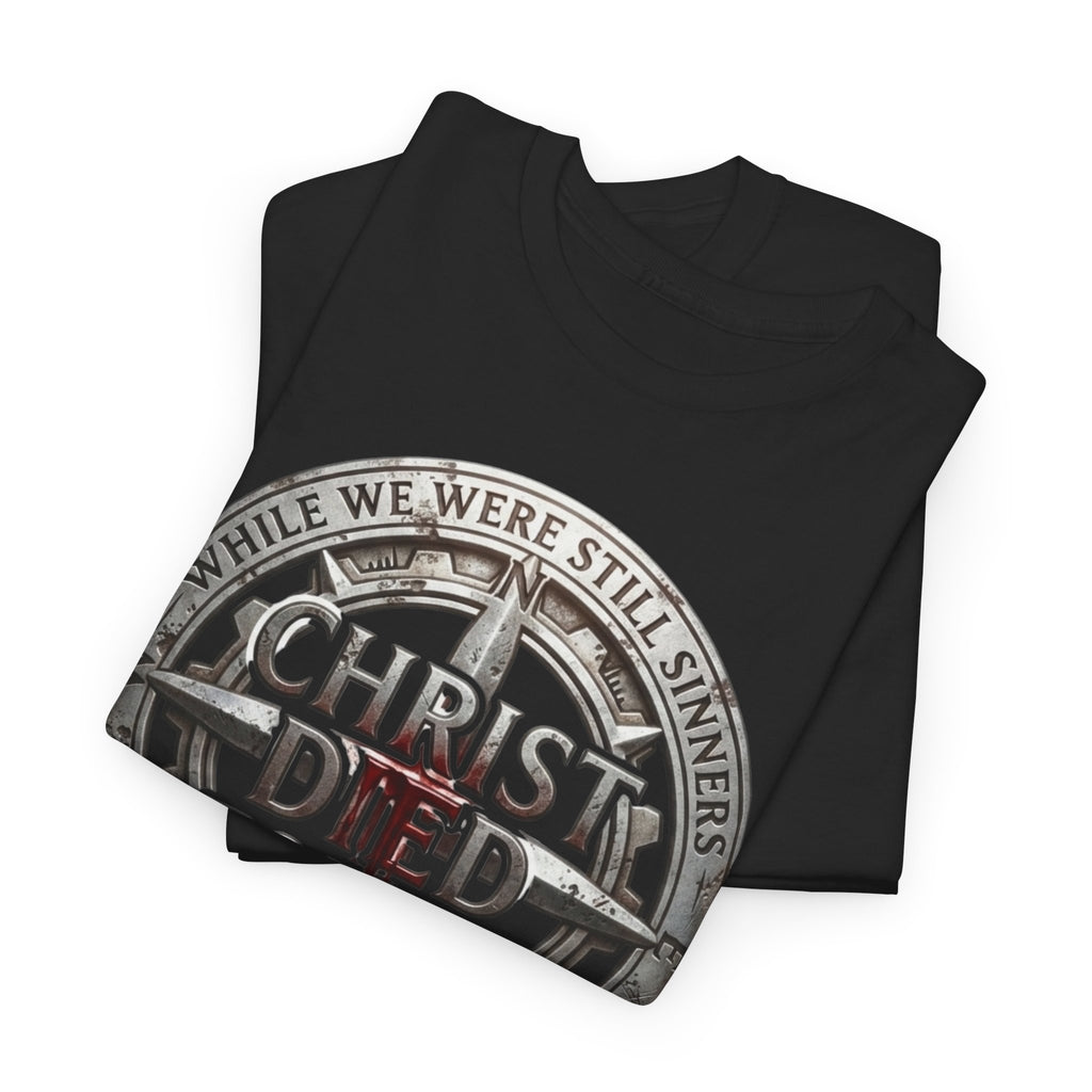 Christ Died For Us — Romans 5:8 | Vintage Shield Faith Tee | Zero FG