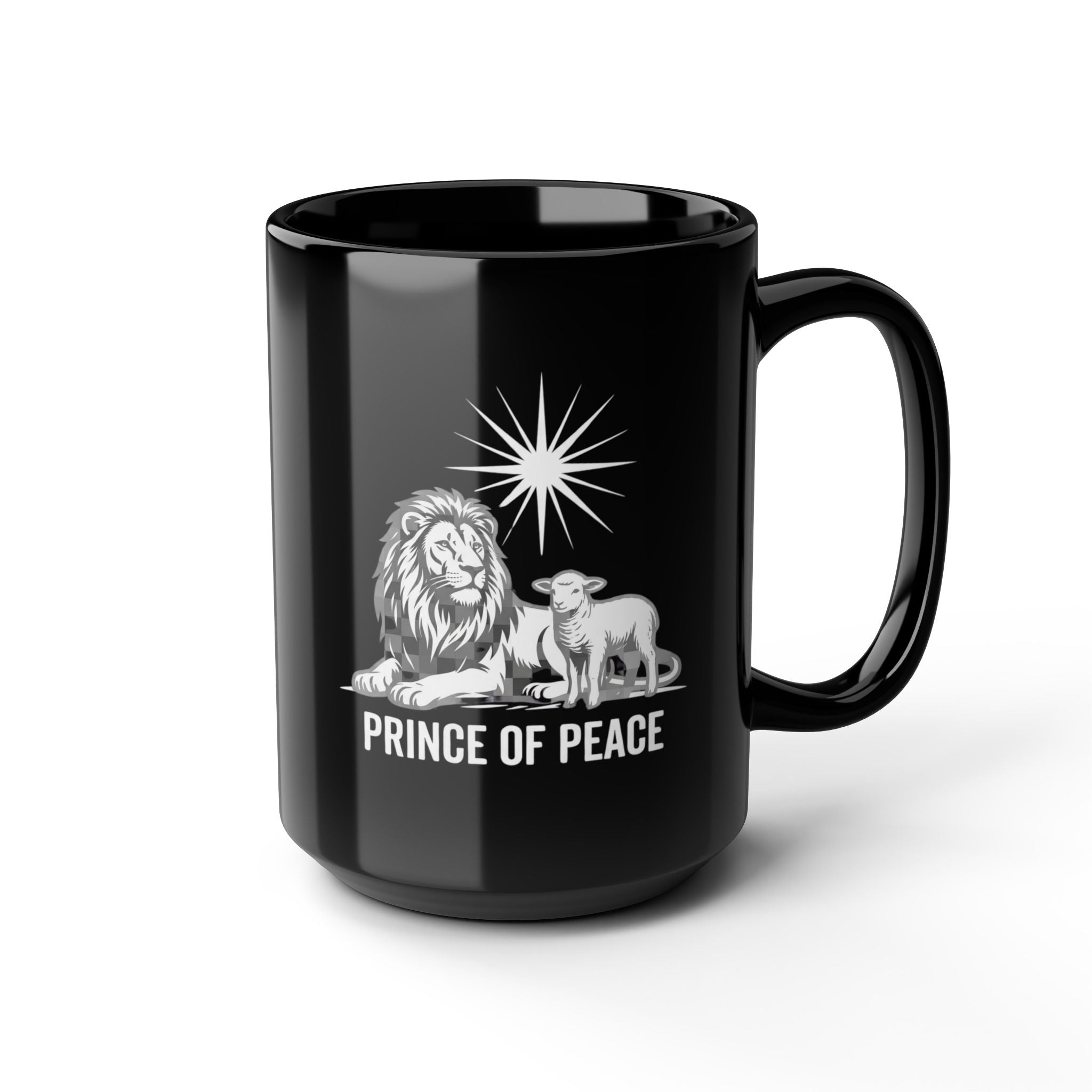 Prince of Peace Black Mug — Lion & Lamb Christian Coffee Mug (11oz/15oz)
