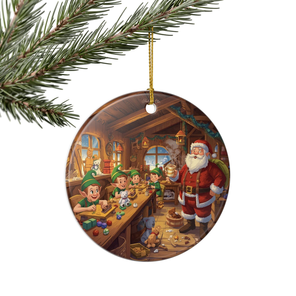Santa & Elves Workshop Ornament (Double-Sided)