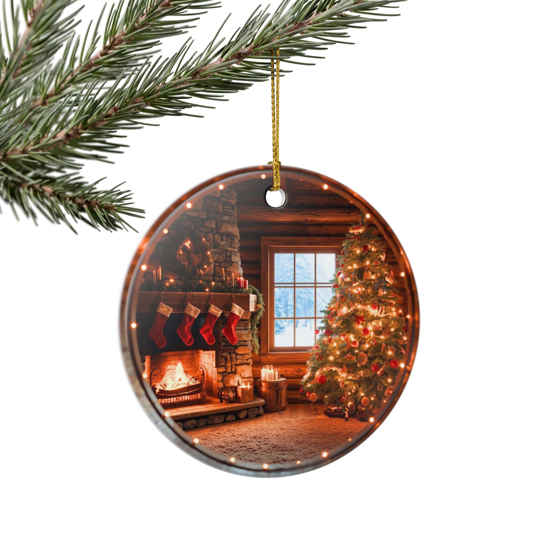 Christmas Cabin Ceramic Ornament