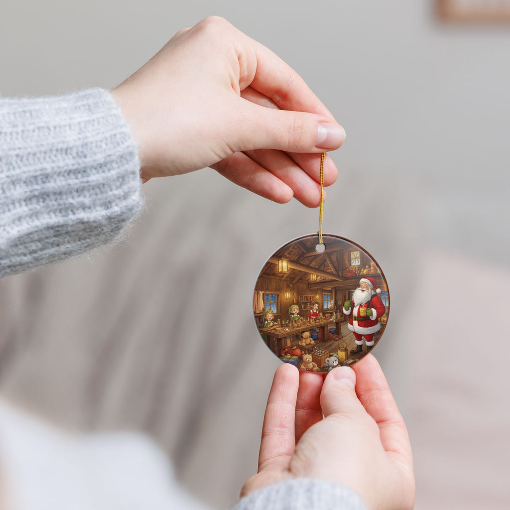 Santa’s Workshop Ornament — Two-Sided Holiday Print