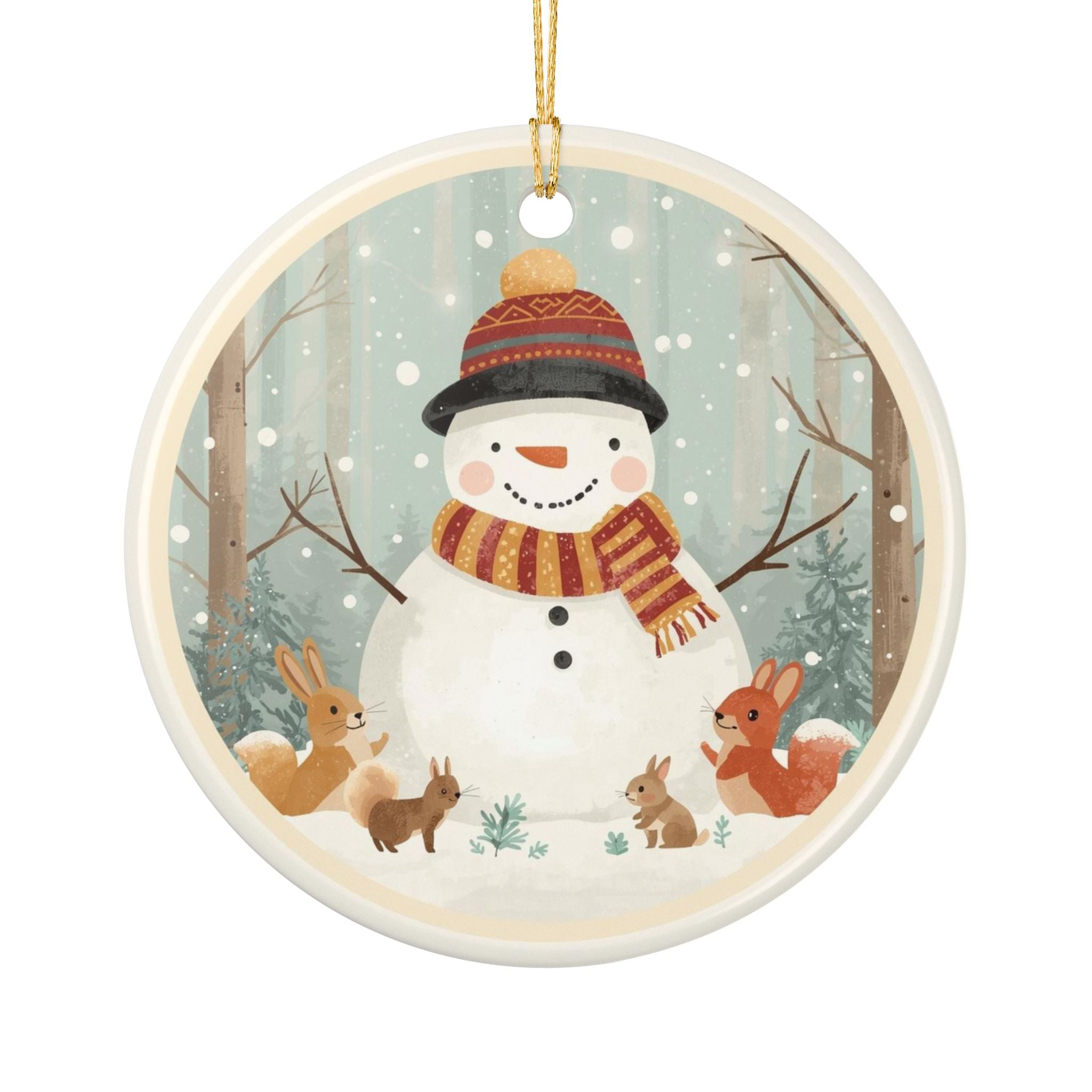 Snowman & Woodland Friends Ceramic Ornament (2-Sided)