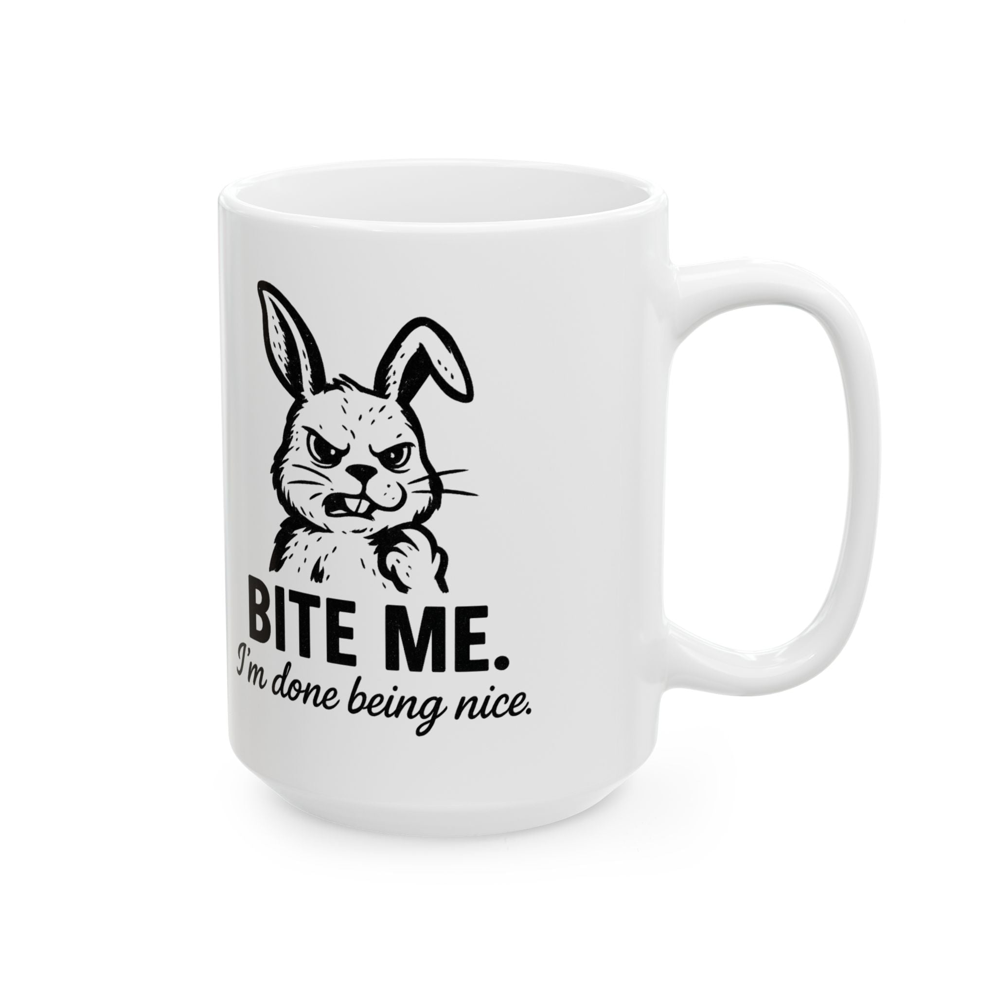 Bite Me Bunny Ceramic Mug — Funny Rabbit Coffee Cup (11oz & 15oz)