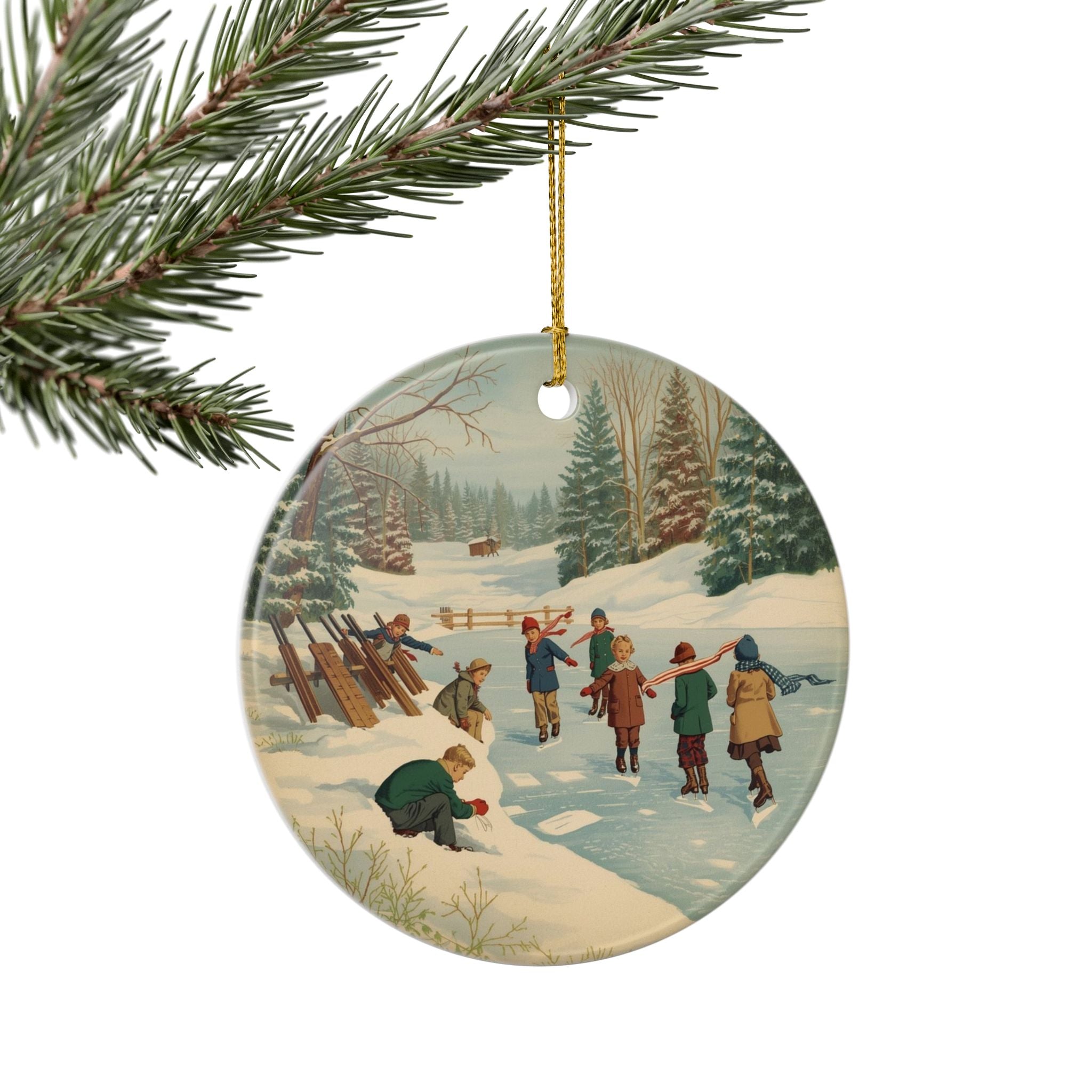 Vintage Ice Skating Ornament — Retro Winter Scene