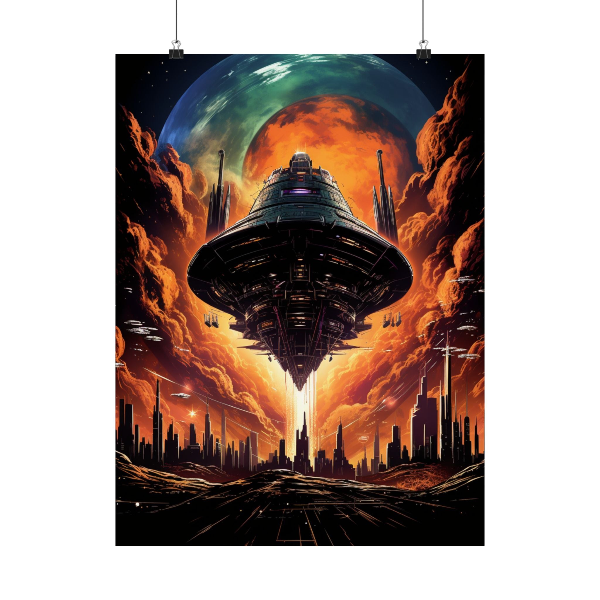 Apocalypse Arrival UFO Poster – Retro Sci-Fi Wall Art (3 Sizes)