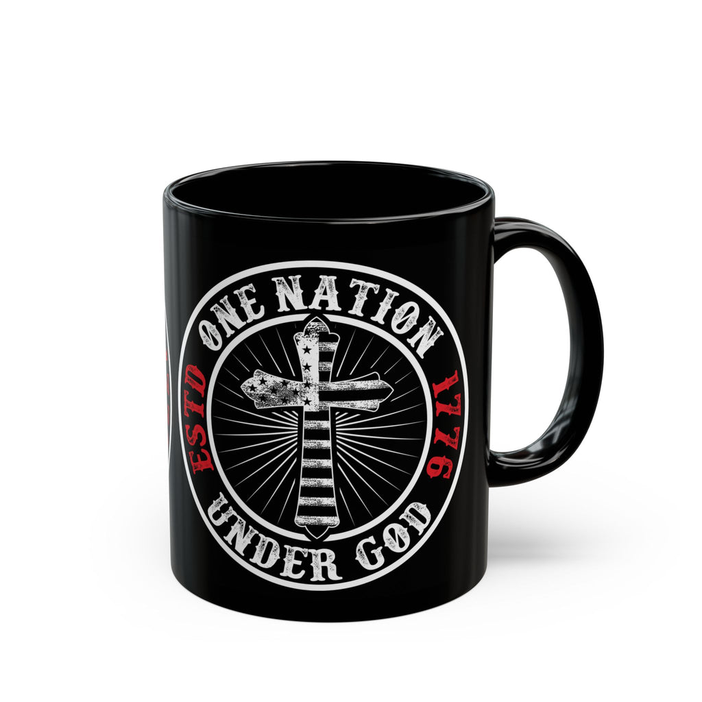 One Nation Under God Patriotic 11oz & 15oz Black Coffee Mug
