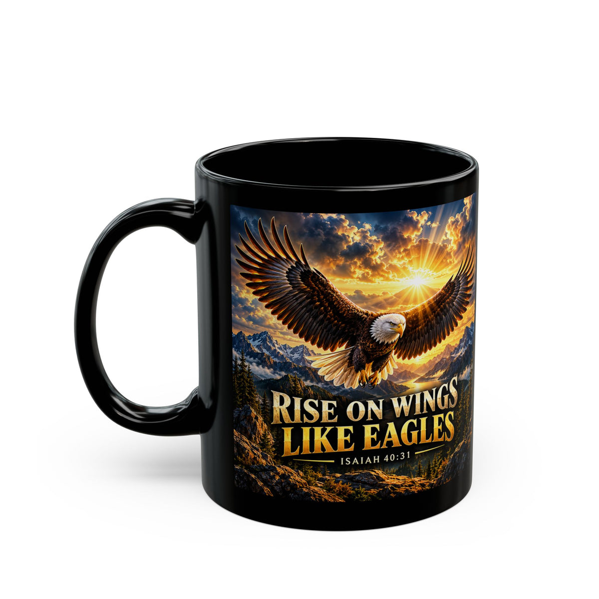 Rise on Wings Like Eagles — Isaiah 40:31 Black Mug