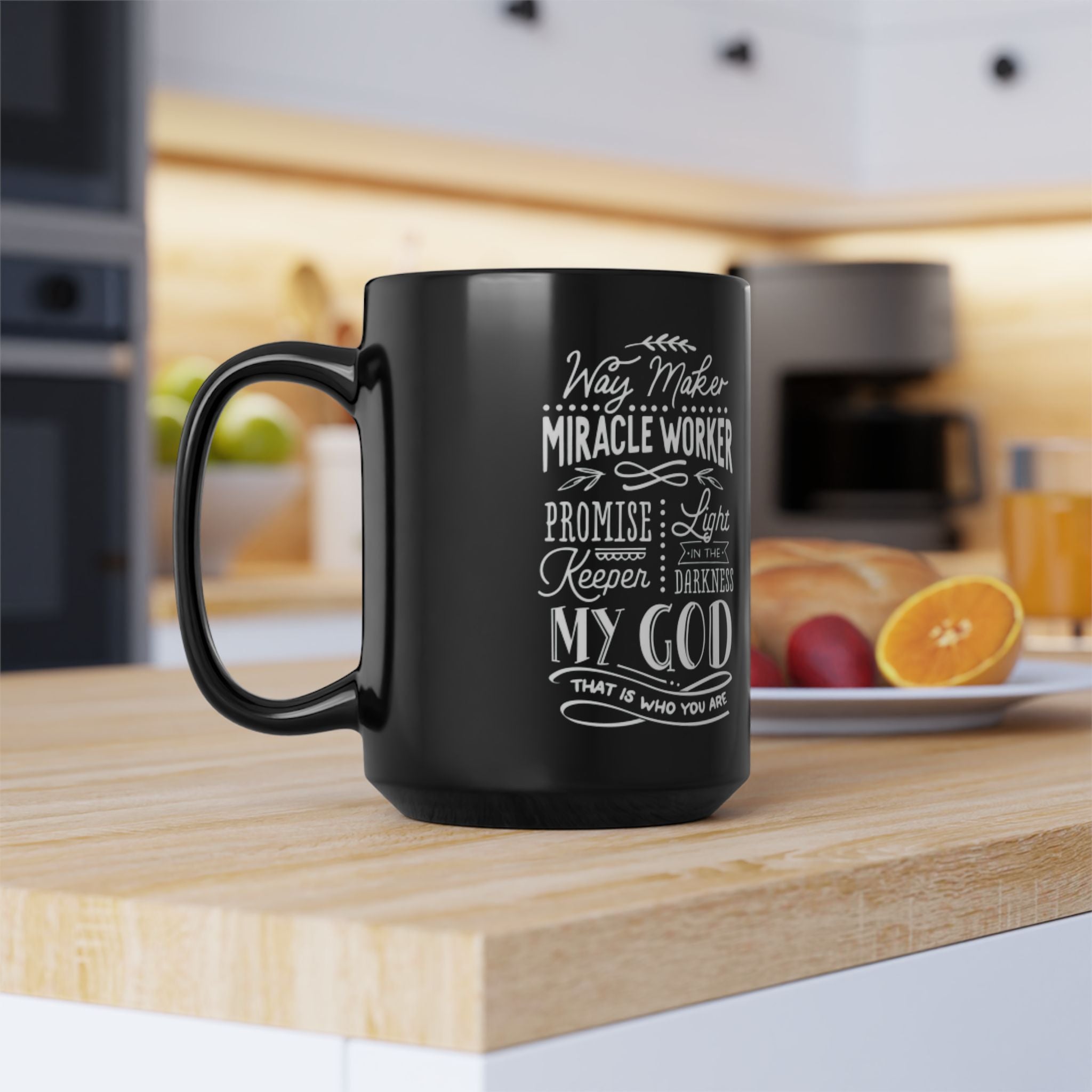Way Maker Miracle Worker Black Coffee Mug | Zero FG Christian Gifts (11oz/15oz)