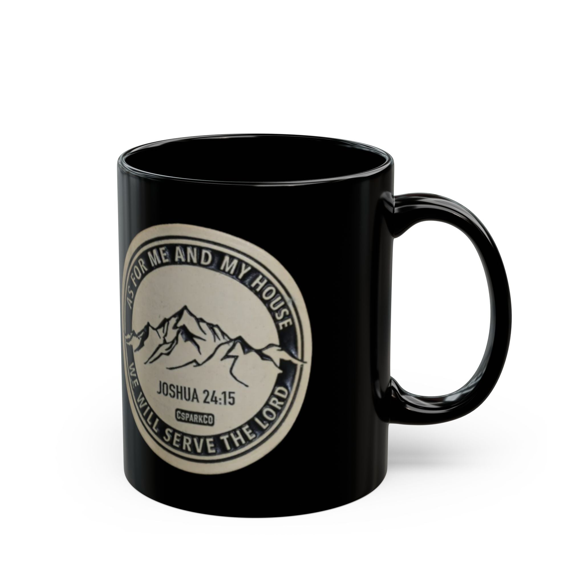 Black Ceramic Mug — “As for Me and My House… We Will Serve the Lord” (Joshua 24:15)
