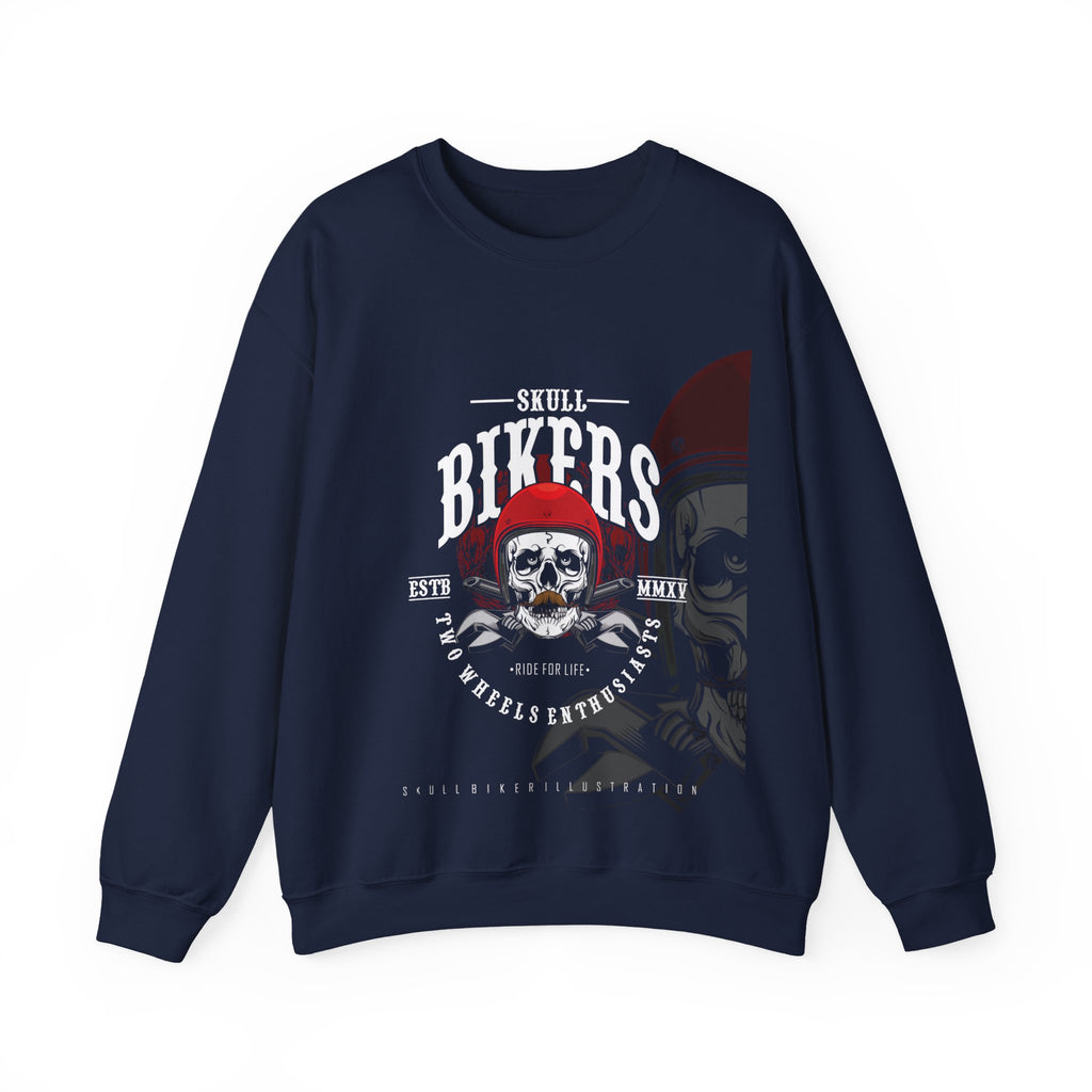 Biker Skull Crewneck Sweatshirt – "Skull Bikers" Vintage Motorcycle Graphic