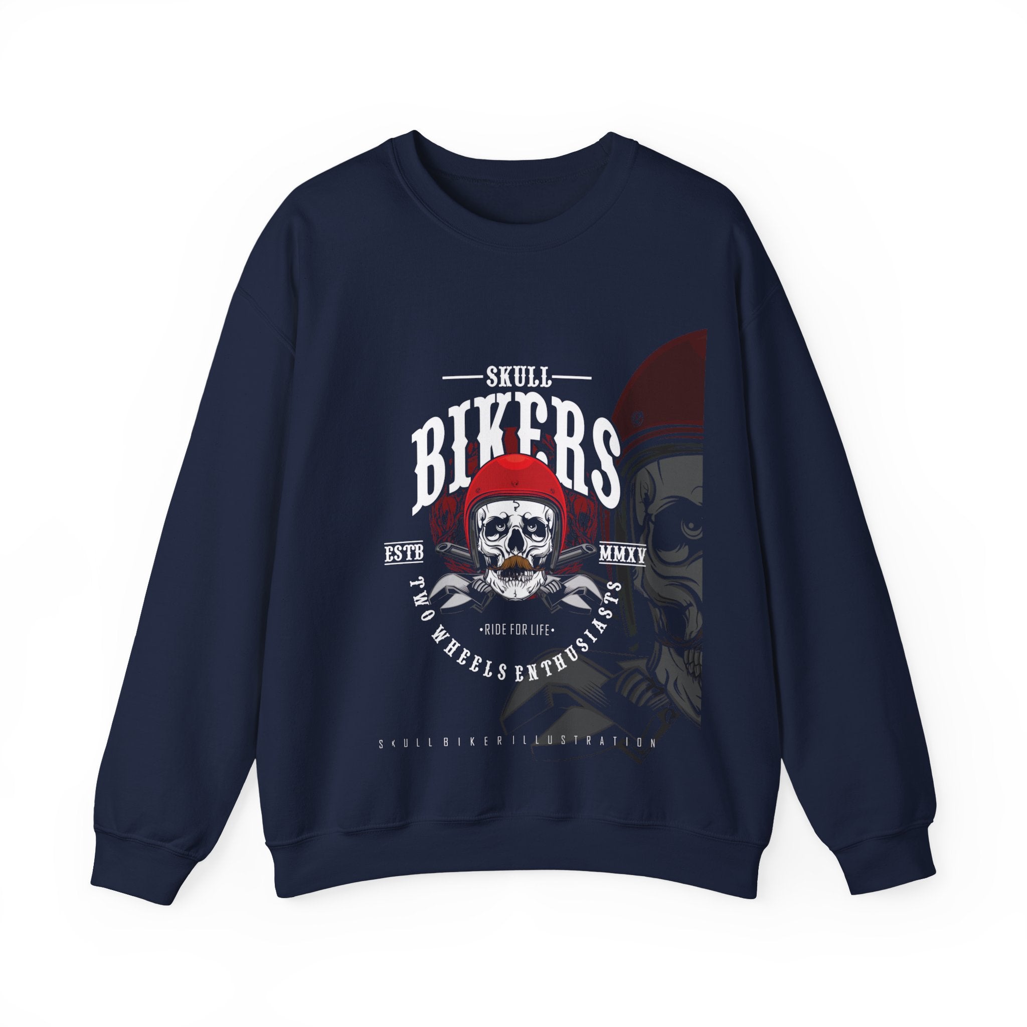 Biker Skull Crewneck Sweatshirt – "Skull Bikers" Vintage Motorcycle Graphic