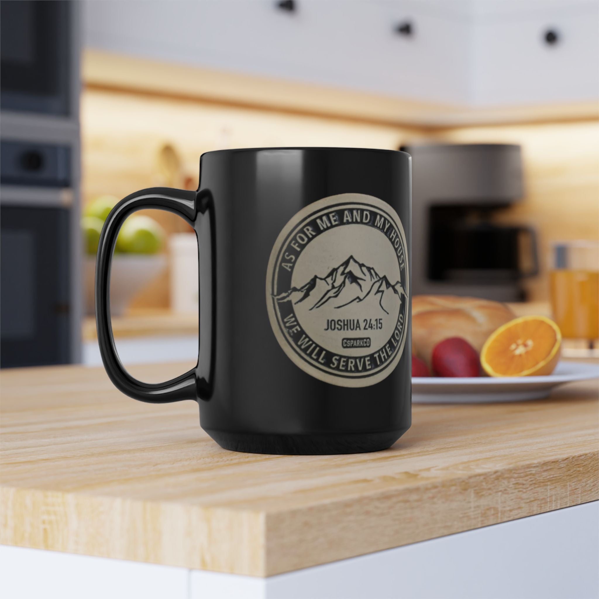 Black Ceramic Mug — “As for Me and My House… We Will Serve the Lord” (Joshua 24:15)