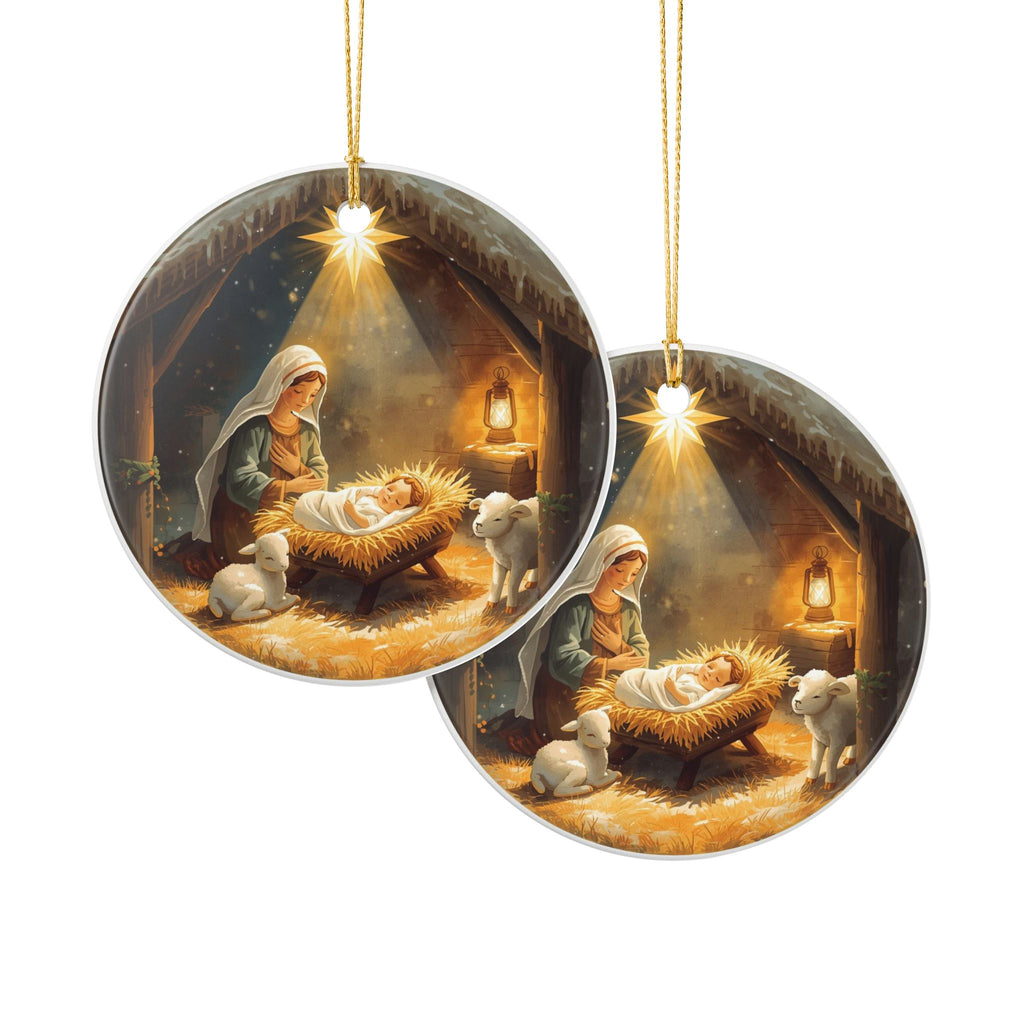 Nativity Ceramic Ornament — Baby Jesus Manger Christmas Decor