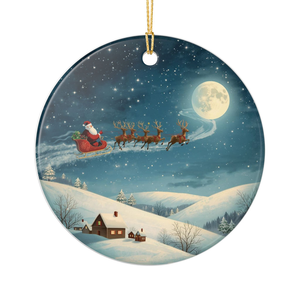 Santa Sleigh Ceramic Ornament — Double-Sided Christmas Decor