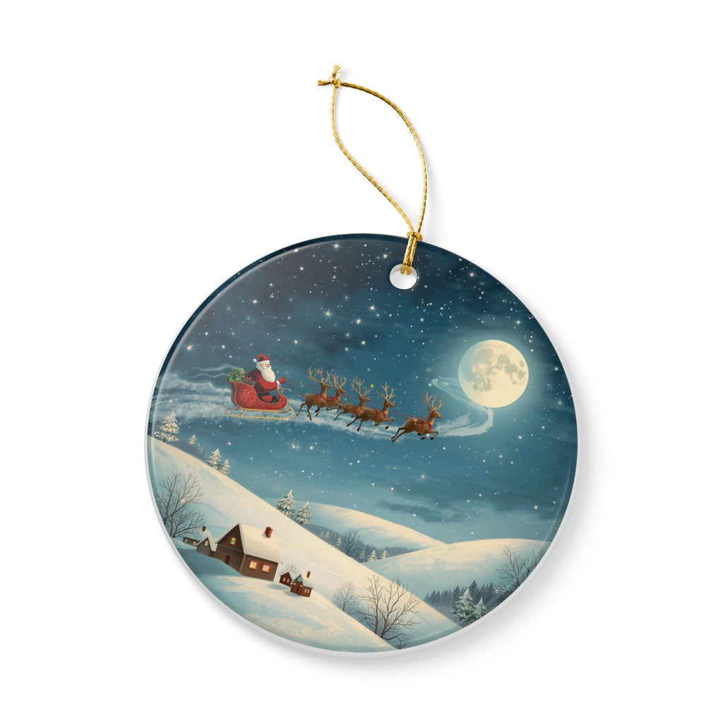 Santa Sleigh Ceramic Ornament — Double-Sided Christmas Decor