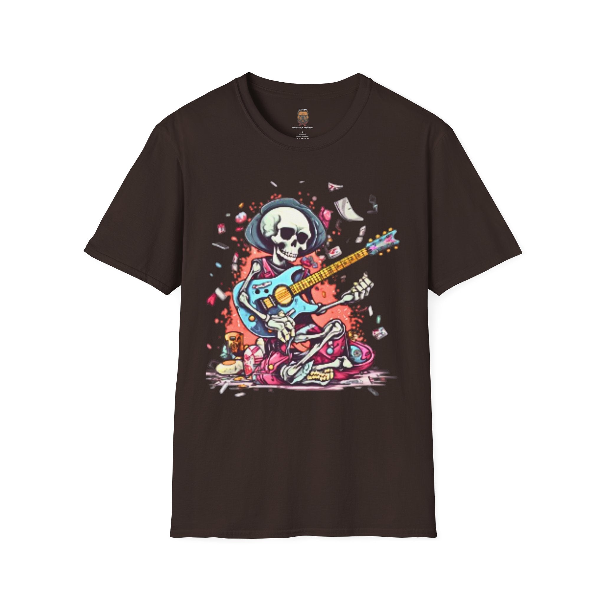 Skull Guitarist T-Shirt - Premium Rock Graphic Tee for Dark Colors