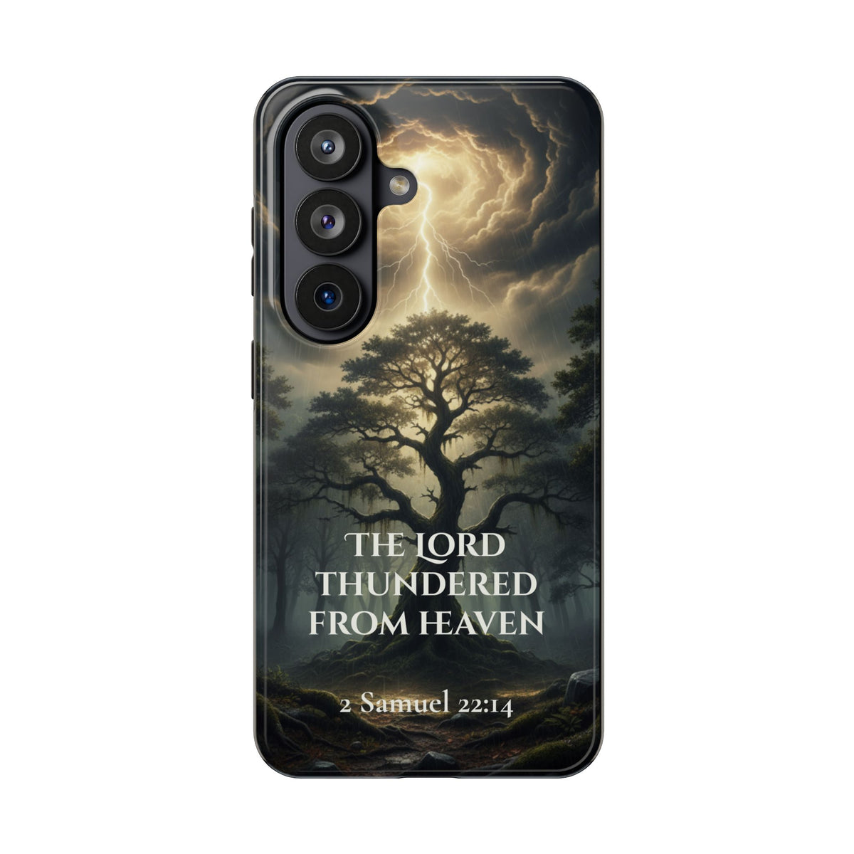 Christian Phone Case — "The Lord Thundered From Heaven" (2 Samuel 22:14) Storm & Lightning Design