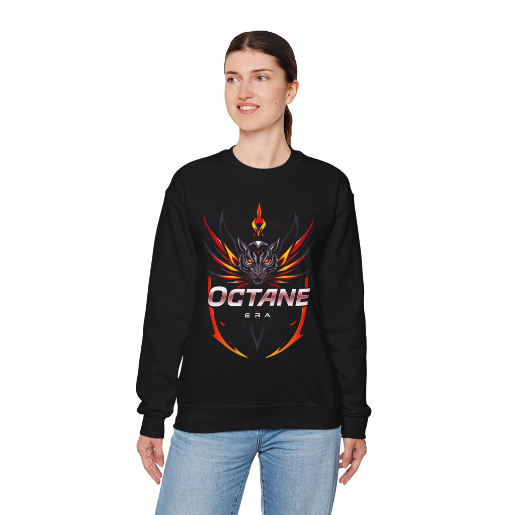 Octane Era Black Sweatshirt – Bold Flame Tiger Design