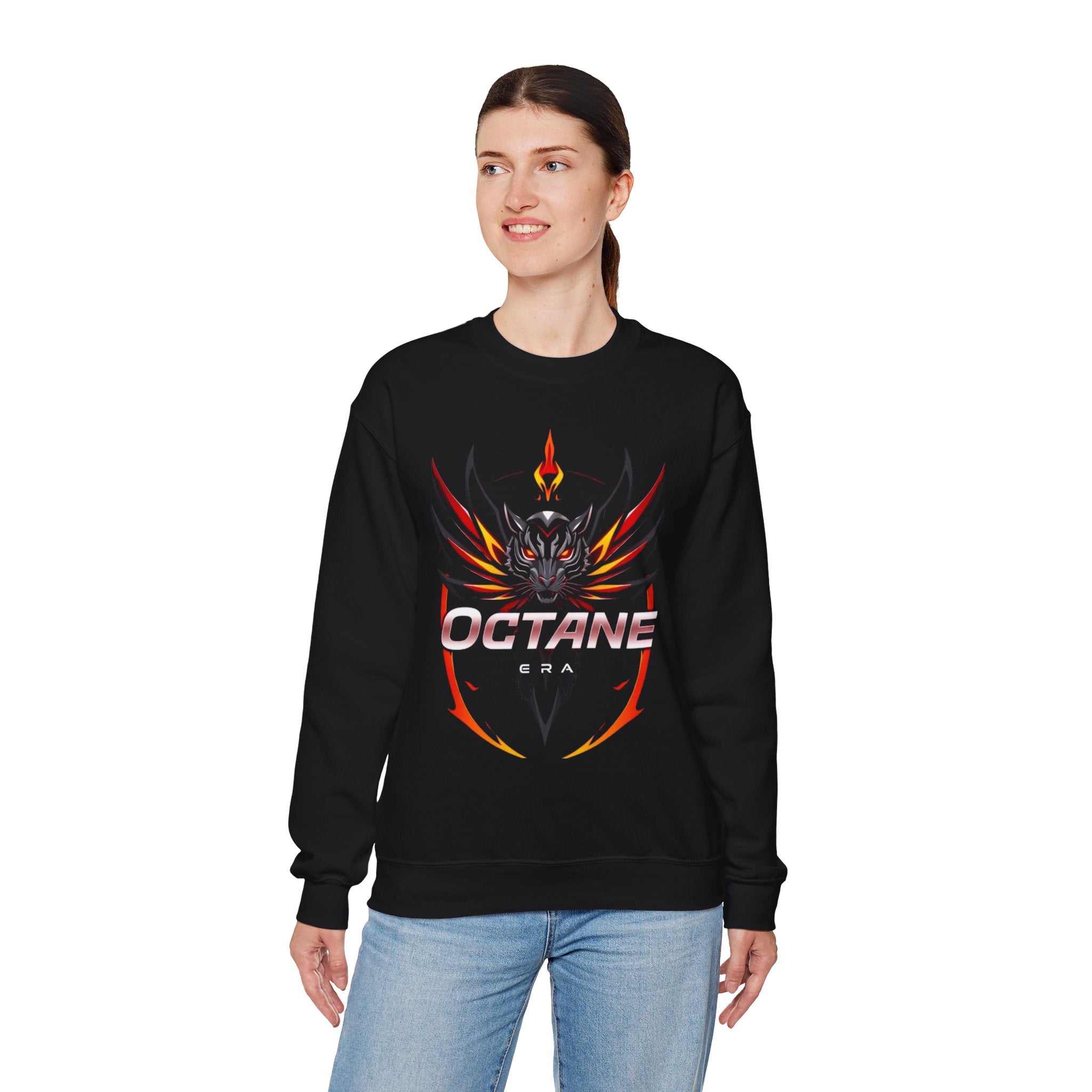 Octane Era Black Sweatshirt – Bold Flame Tiger Design