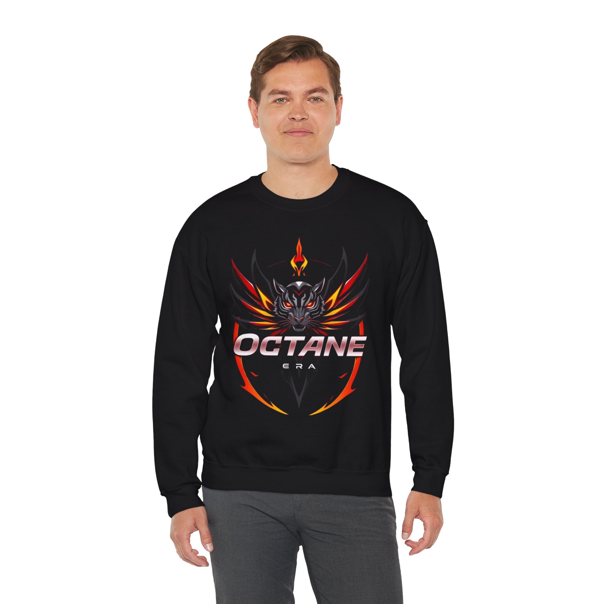 Octane Era Black Sweatshirt – Bold Flame Tiger Design
