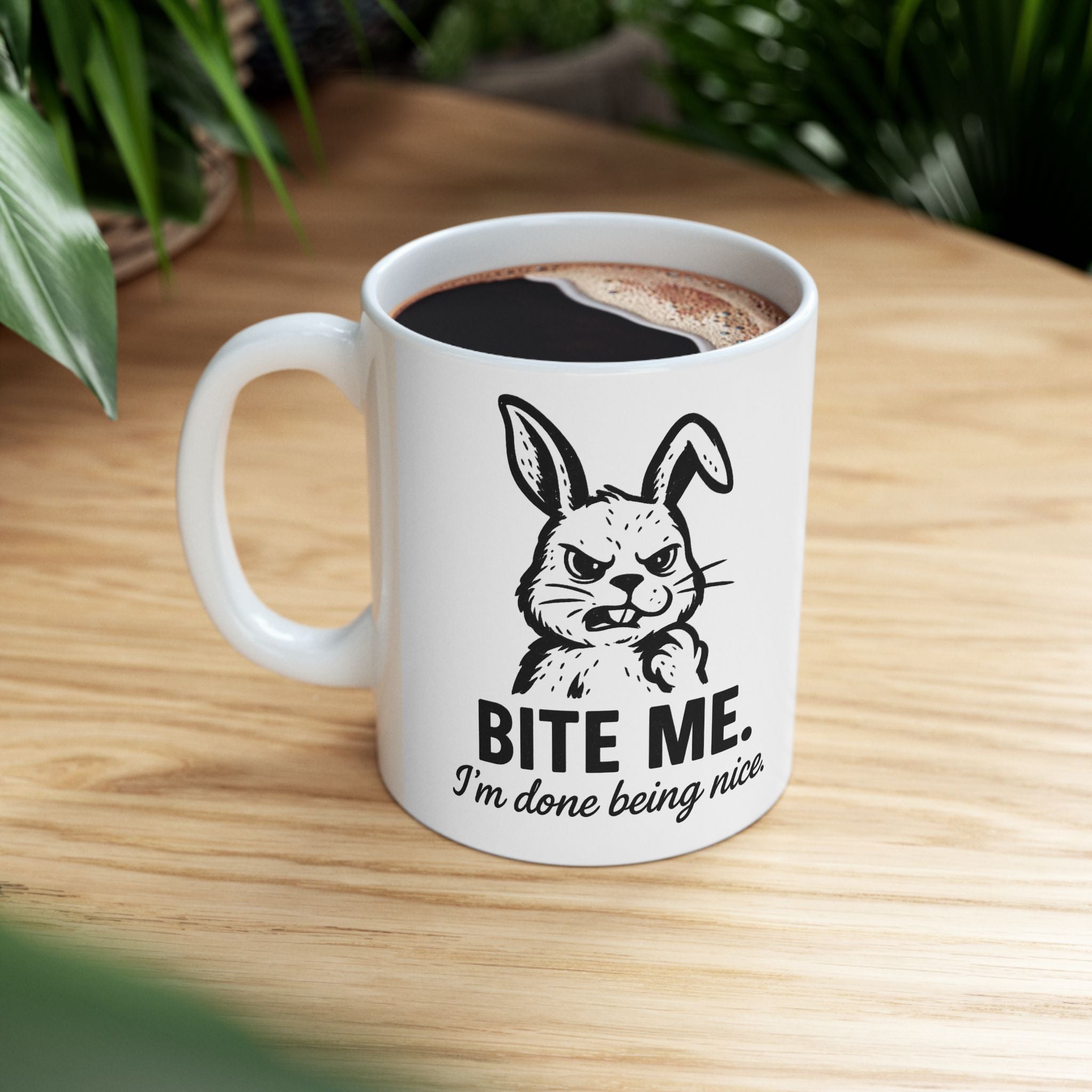 Bite Me Bunny Ceramic Mug — Funny Rabbit Coffee Cup (11oz & 15oz)