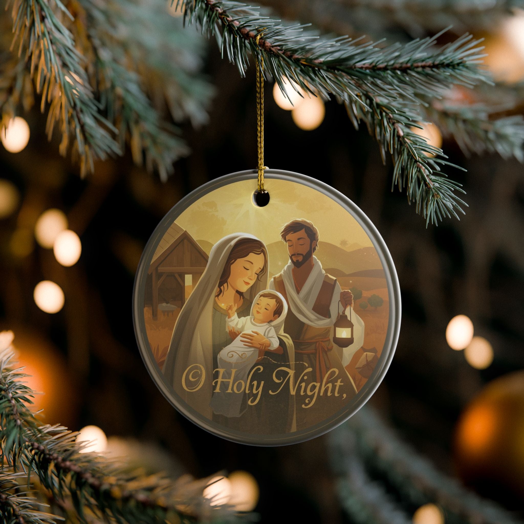 O Holy Night Nativity Ceramic Ornament — Two-Sided Christmas Decor