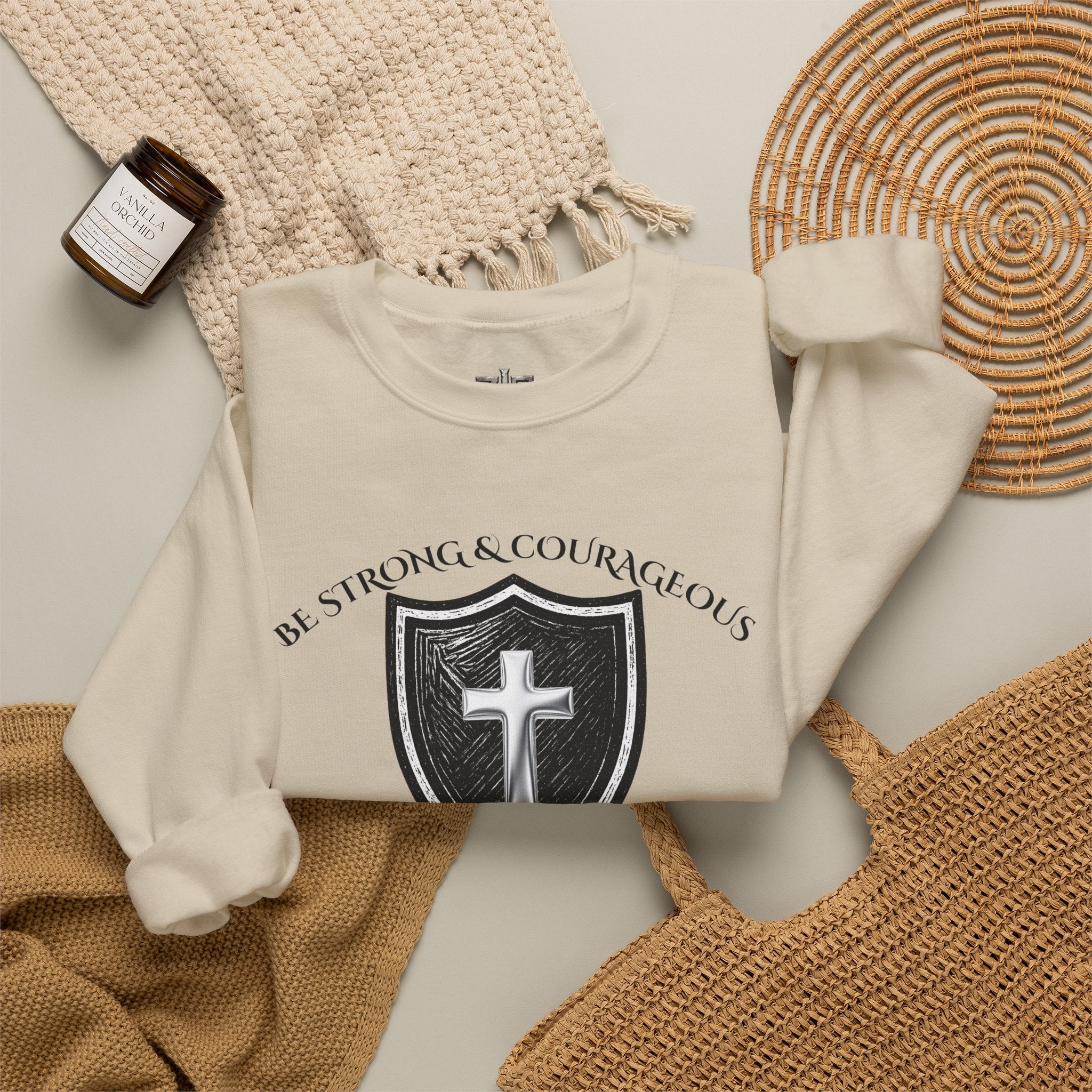 Christian Crewneck Sweatshirt — Be Strong & Courageous — Joshua 1:9