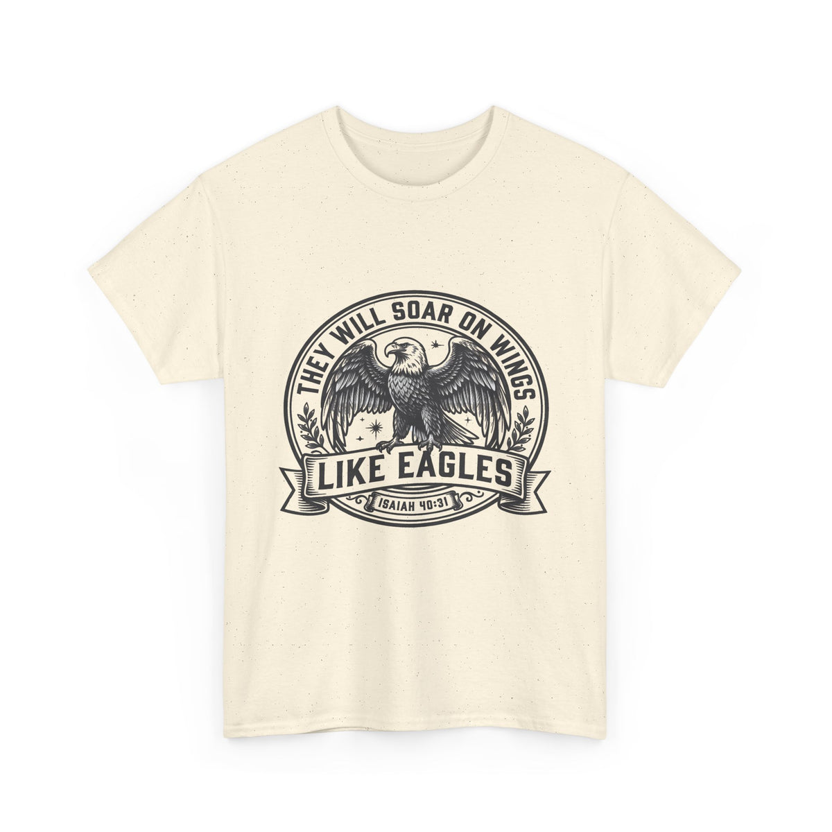 ey Will Soar on Wings Like Eagles Isaiah 40:31 vintage eagle crest graphic on beige unisex Christian t-shirt