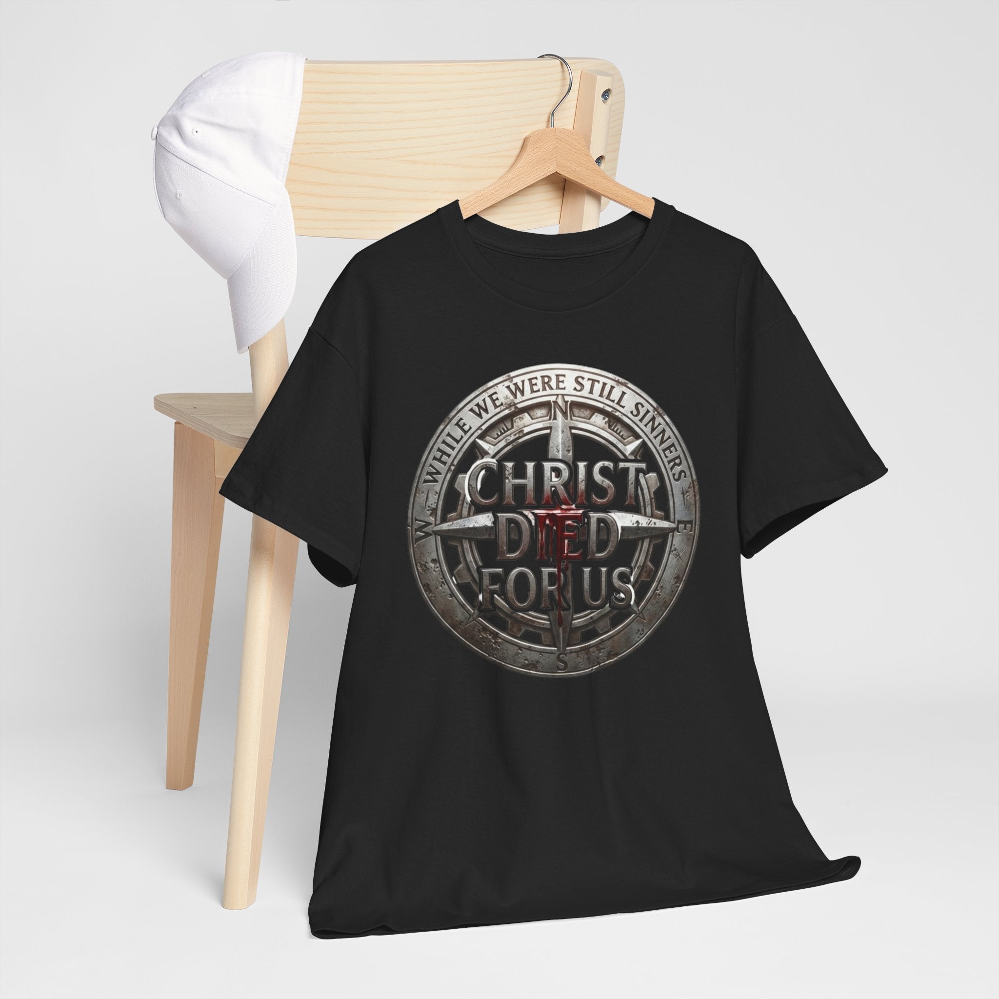 Christ Died For Us — Romans 5:8 | Vintage Shield Faith Tee | Zero FG