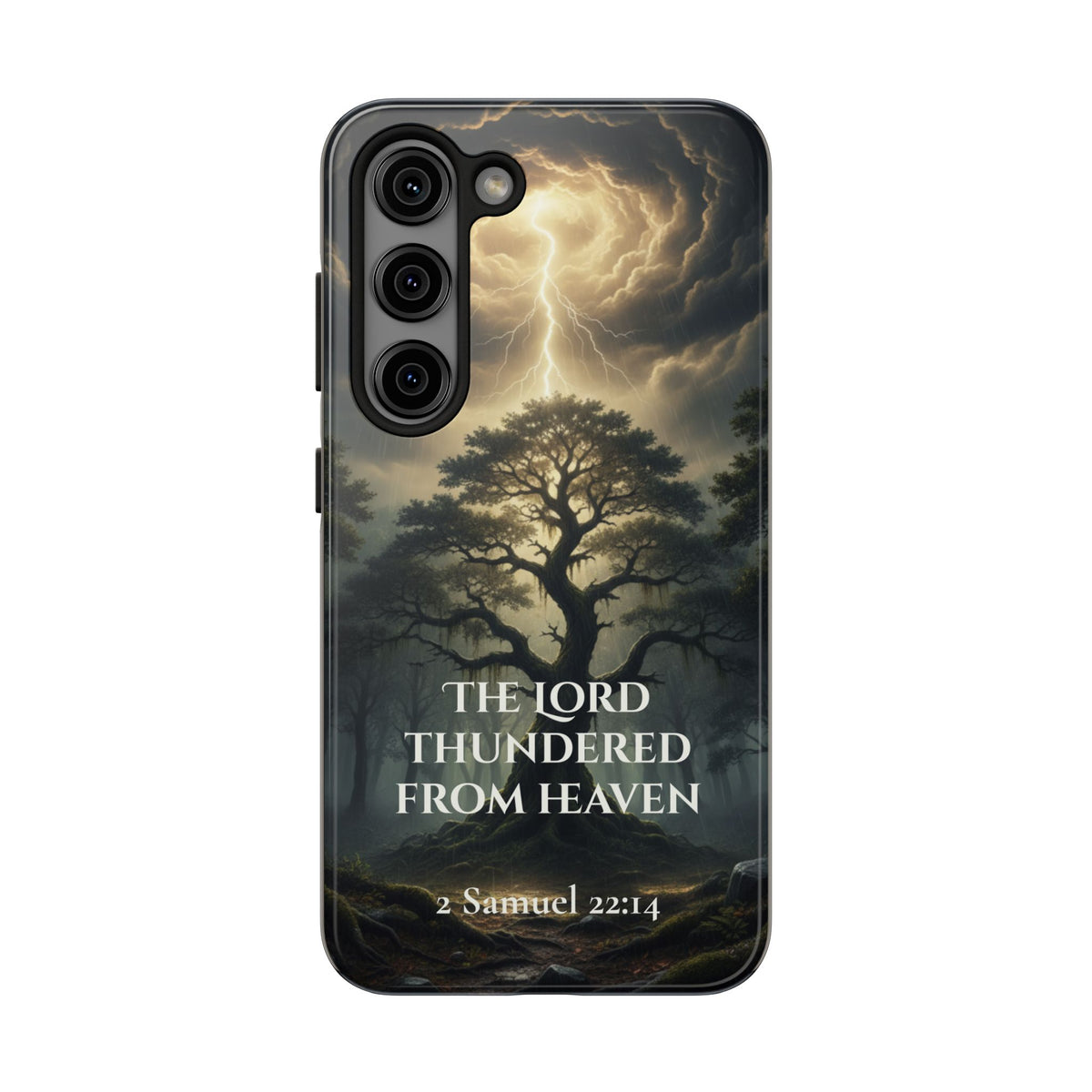 Christian Phone Case — "The Lord Thundered From Heaven" (2 Samuel 22:14) Storm & Lightning Design