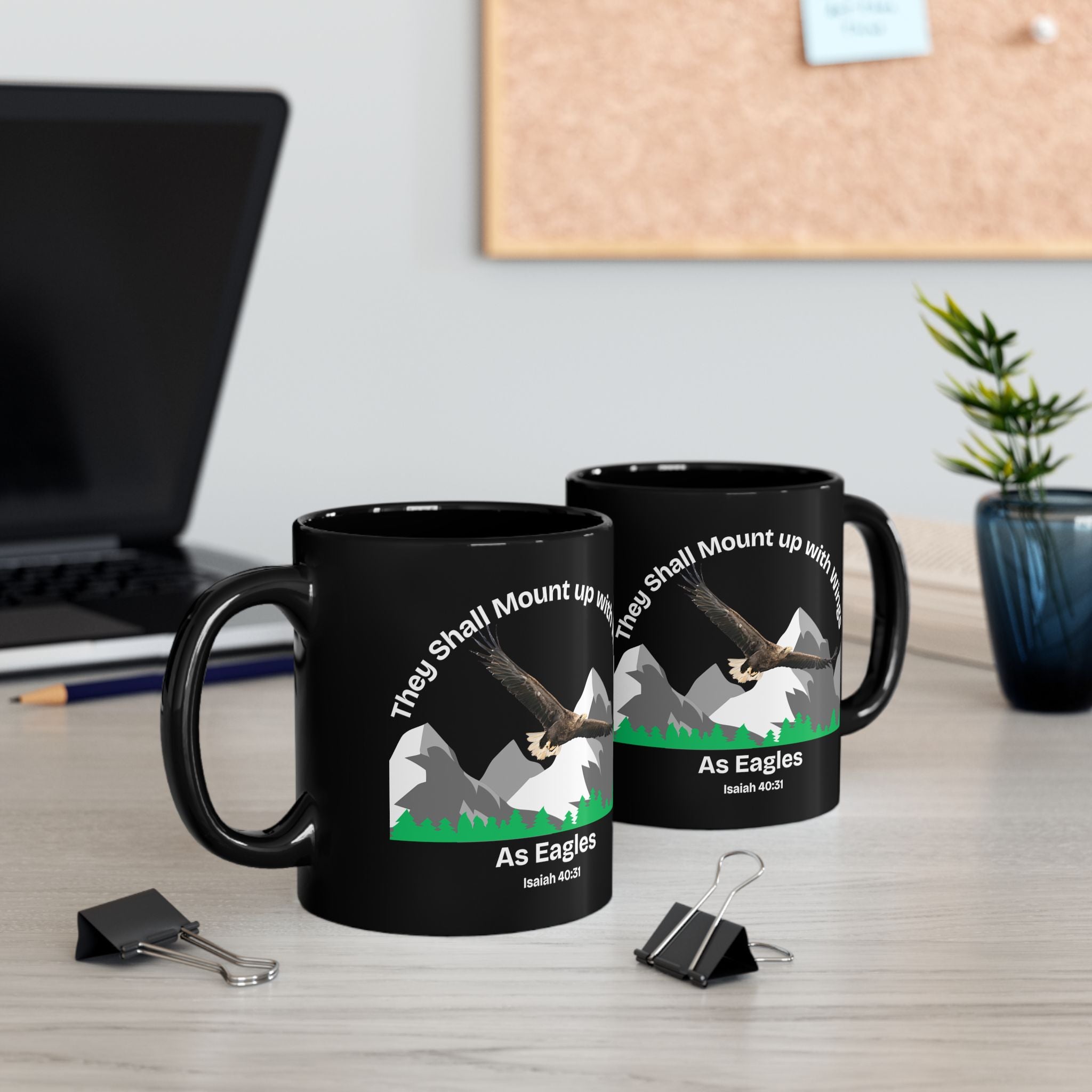 Isaiah 40:31 Mount Up Eagle Black Gloss Mug - 11oz and 15oz Premium