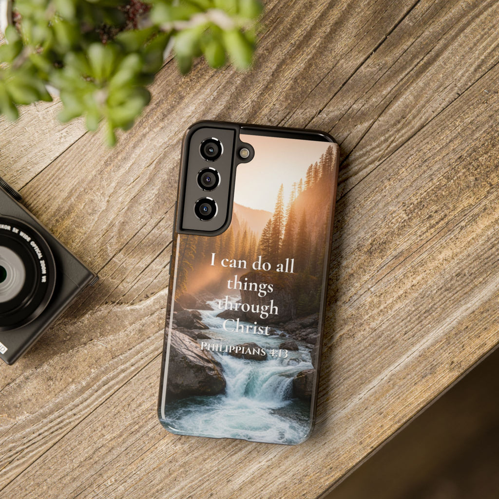 Christian Phone Case — "I Can Do All Things Through Christ" (Philippians 4:13) River Design