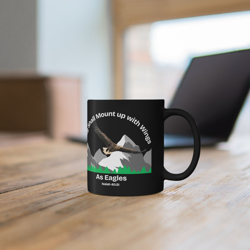 Isaiah 40:31 Mount Up Eagle Black Gloss Mug - 11oz and 15oz Premium