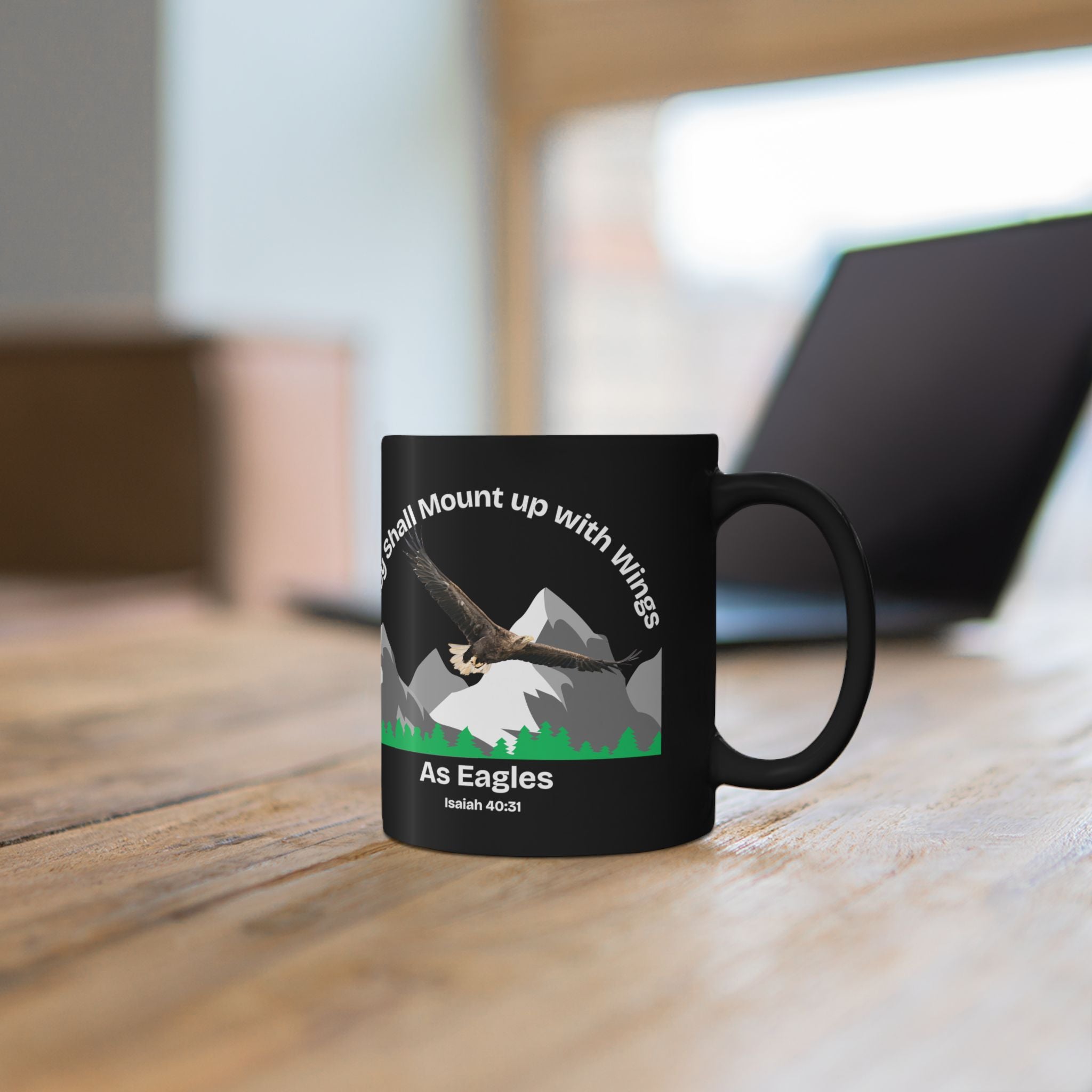 Isaiah 40:31 Mount Up Eagle Black Gloss Mug - 11oz and 15oz Premium