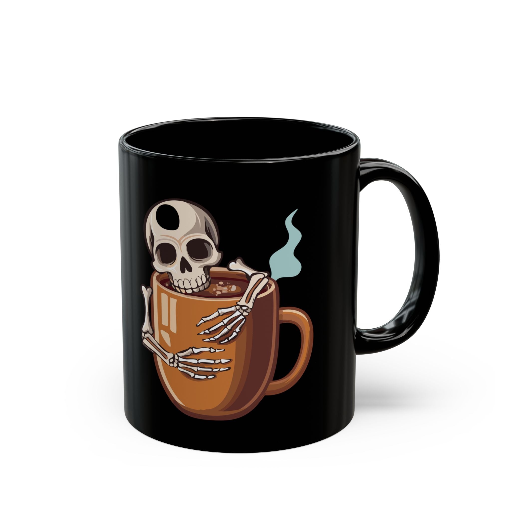 Skeleton Hugging Coffee Mug | 11oz & 15oz Black Ceramic