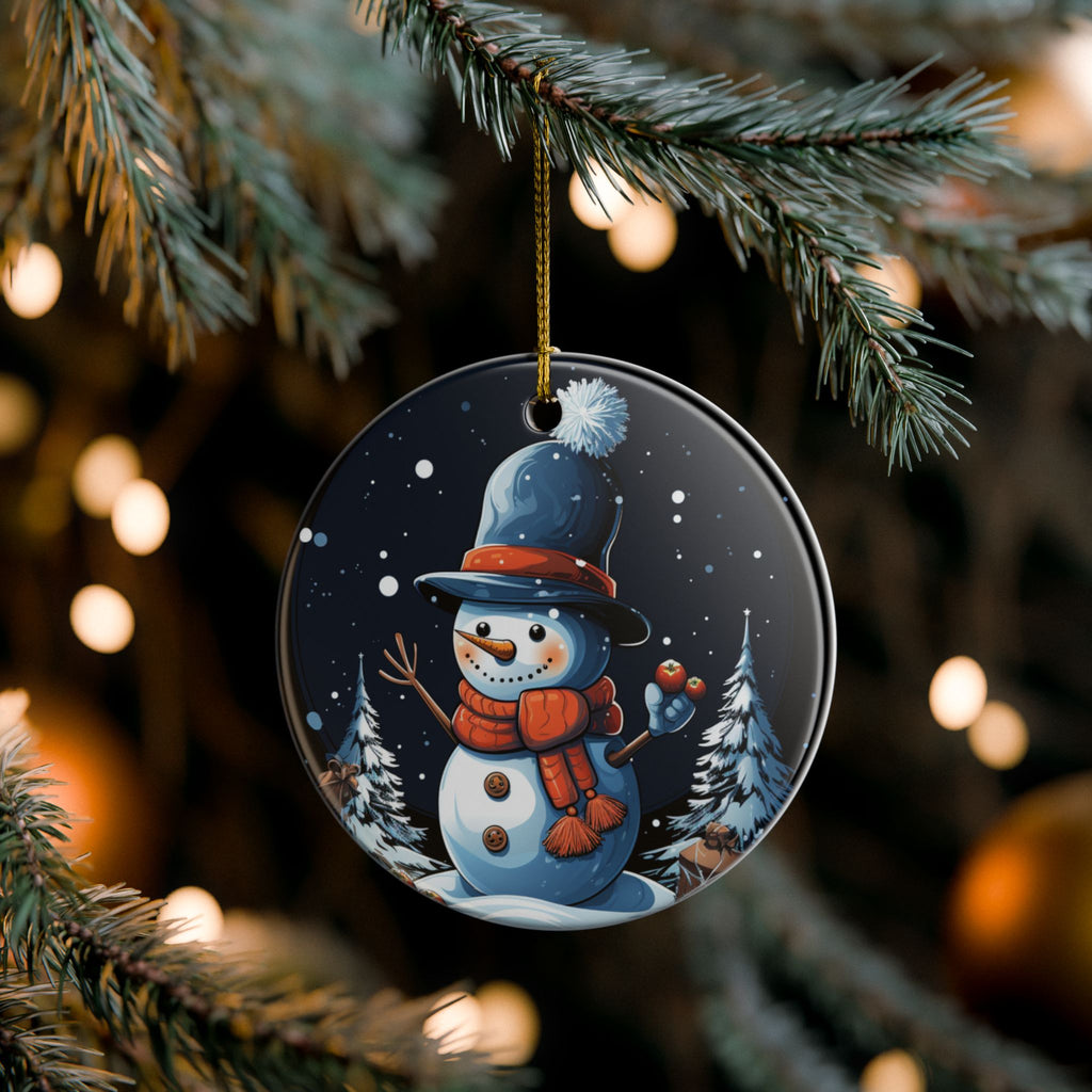 Snowman Ceramic Ornament — Double-Sided Winter Holiday Decoration