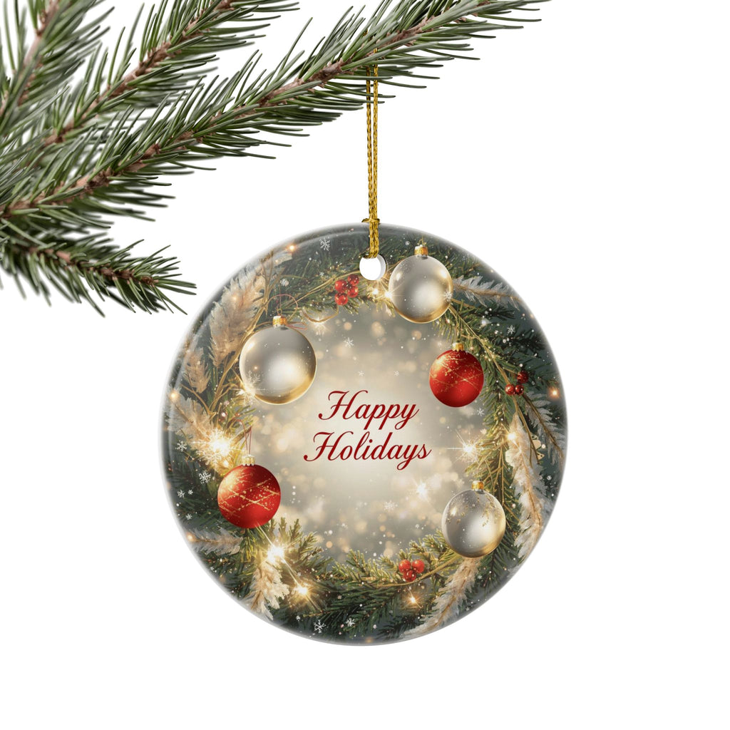 Festive Wreath Ceramic Ornament — Christmas Tree Decor