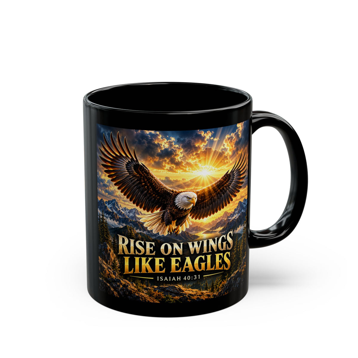 Rise on Wings Like Eagles — Isaiah 40:31 Black Mug