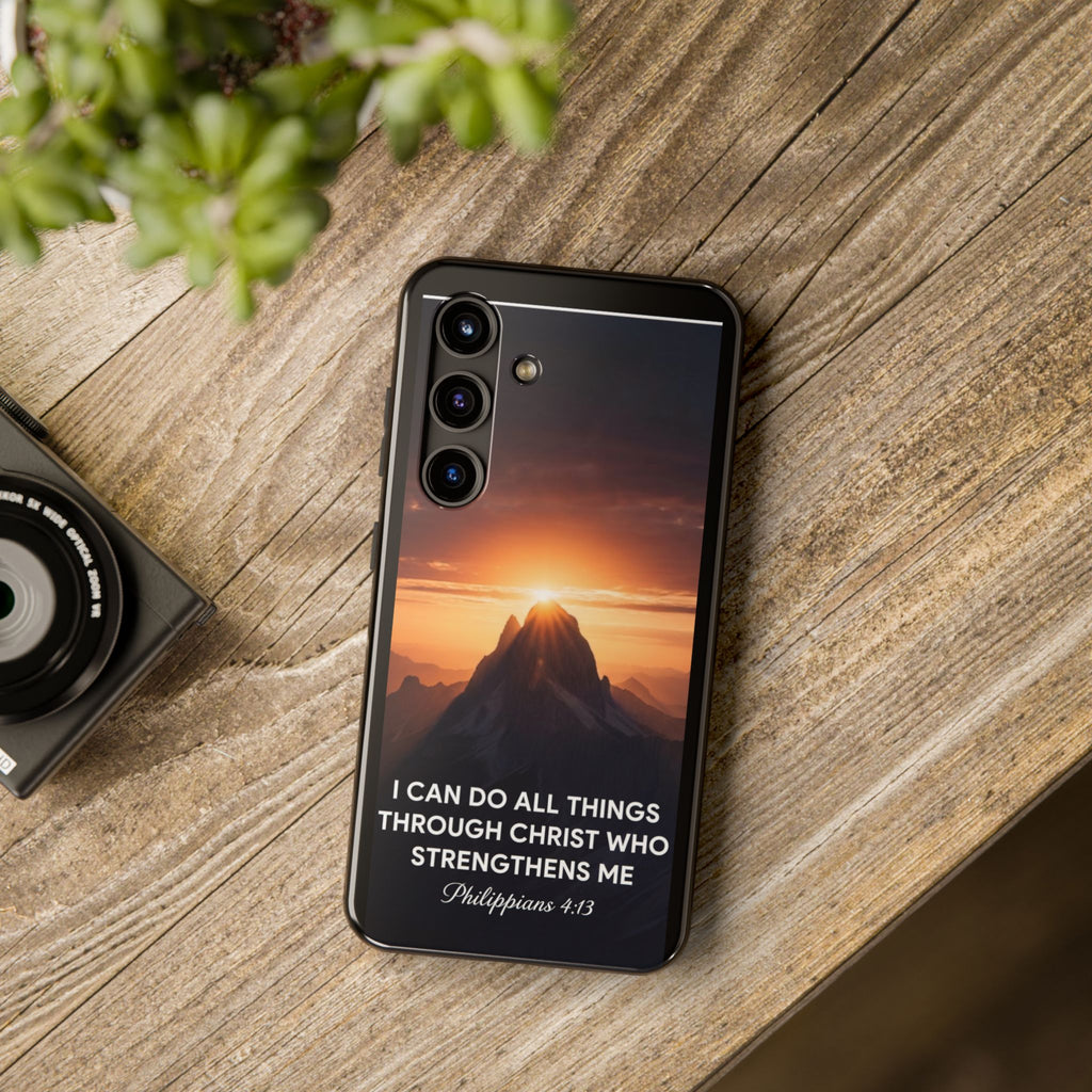Christian Mountain Sunset Tough Phone Case — "I Can Do All Things" Philippians 4:13