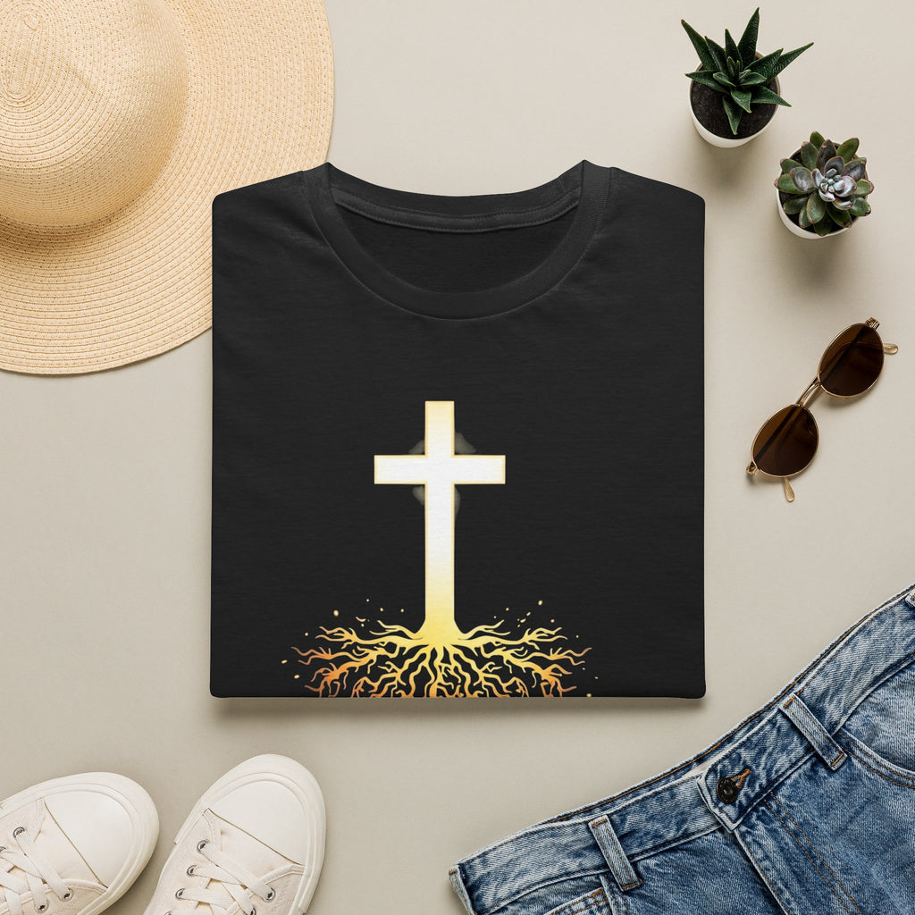 John 3:16 Rooted in Faith T-Shirt | Glowing Cross Christian Tee