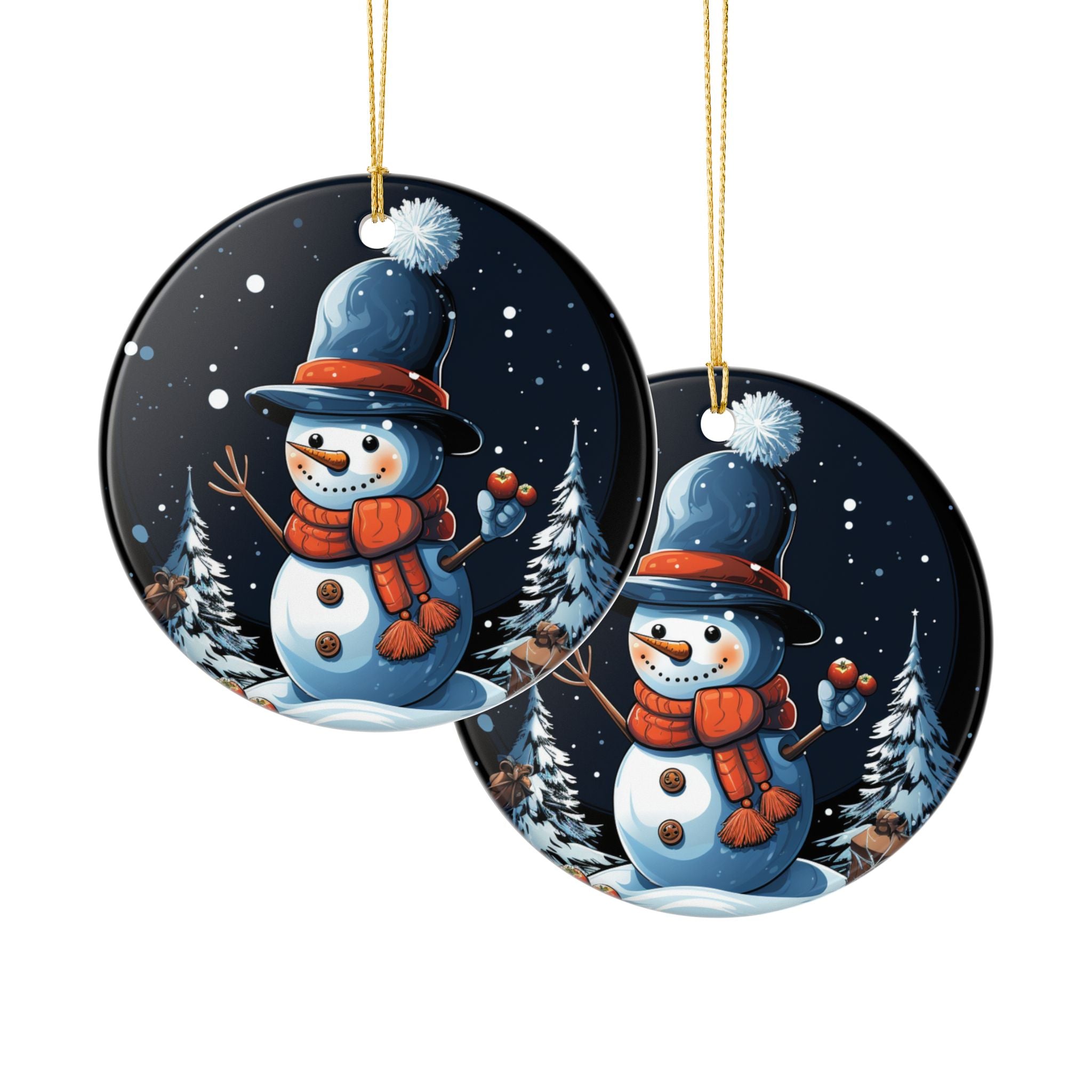 Snowman Ceramic Ornament — Double-Sided Winter Holiday Decoration