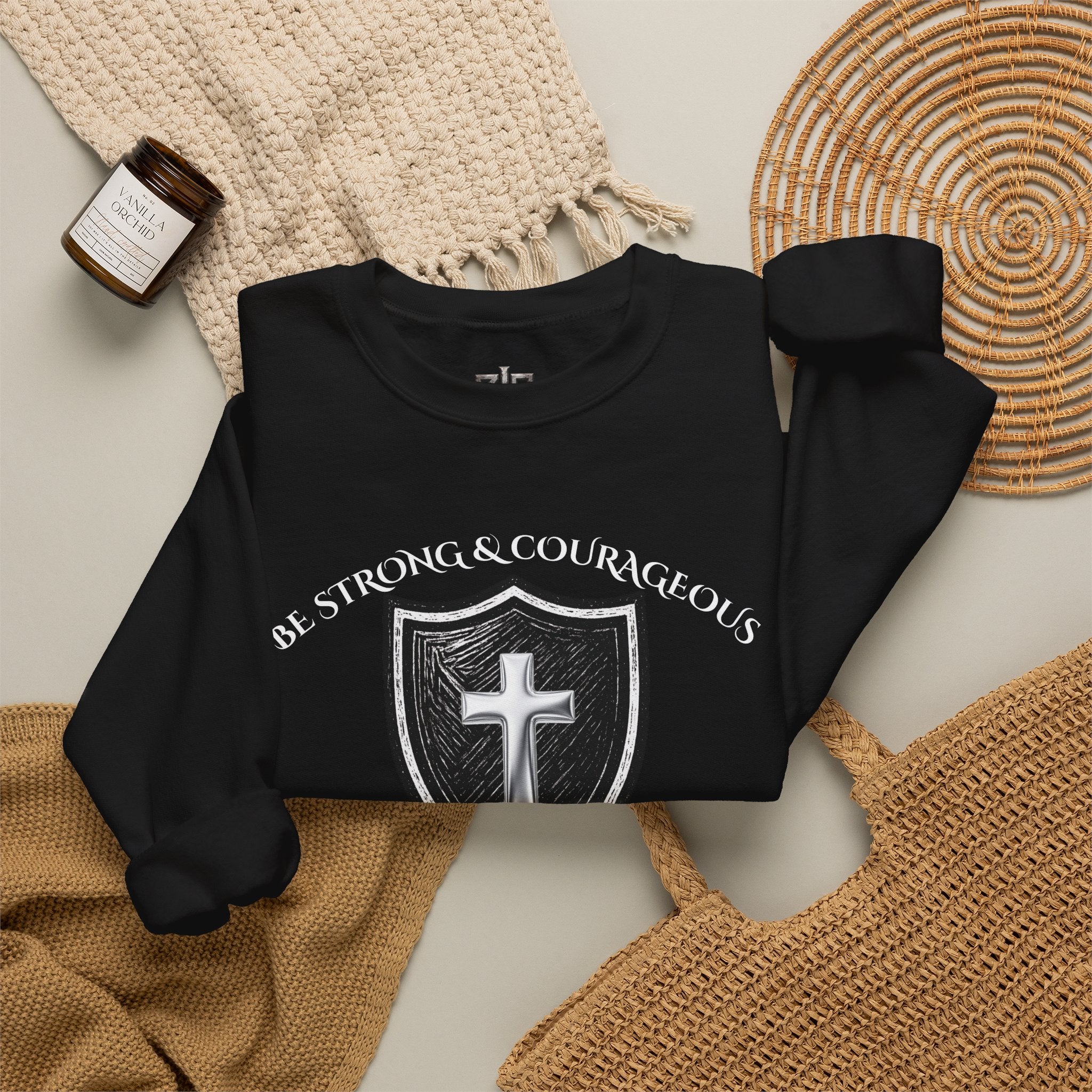 Christian Crewneck Sweatshirt — Be Strong & Courageous — Joshua 1:9